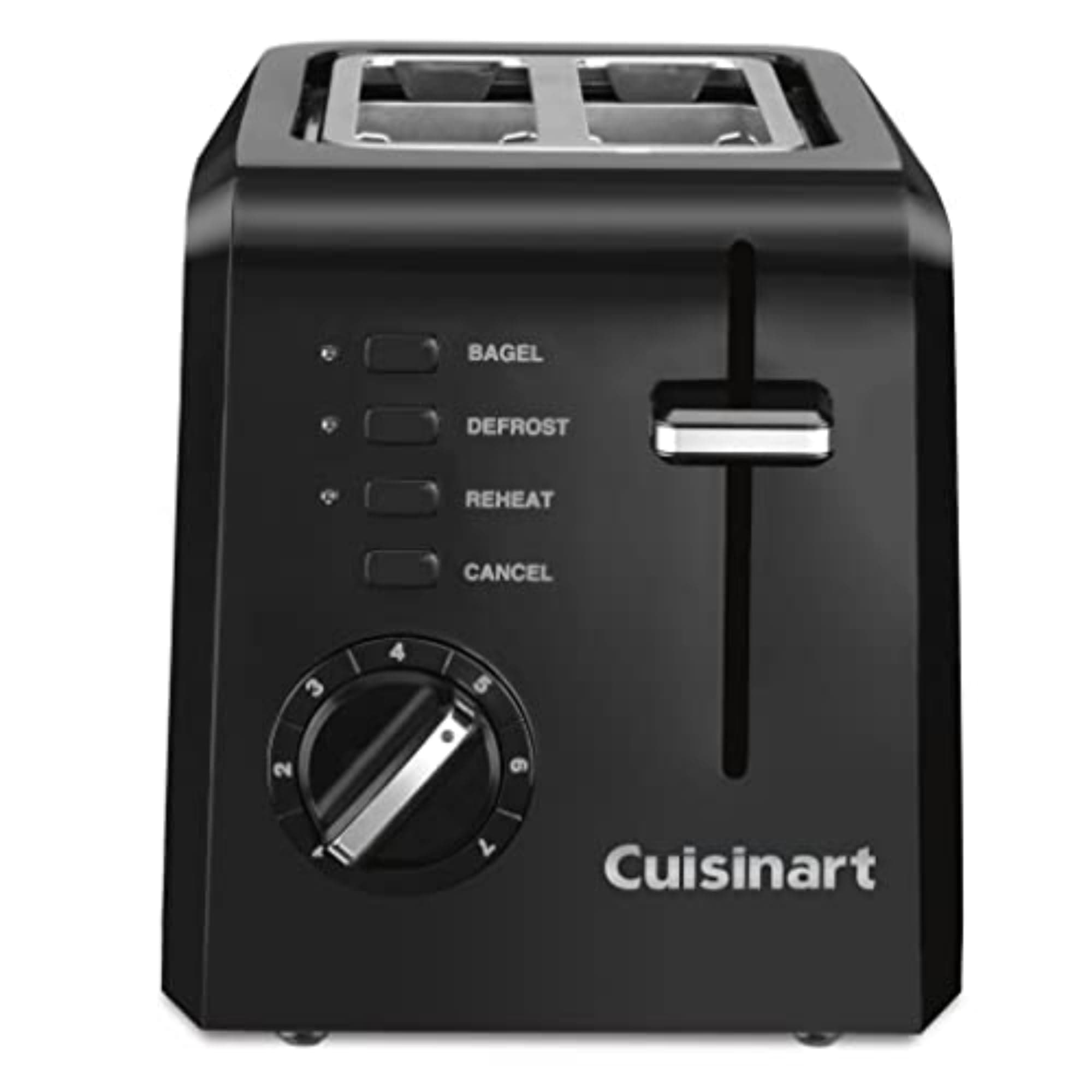 Cuisinart CPT-122BK 2-Slice Compact Plastic Toaster, Slots for Bagels & Bread, 7 Shade Settings, Cancel/Defrost/Reheat Functions, Removable Crumb Tray, Small Kitchen Appliance for Home & Office, Black
