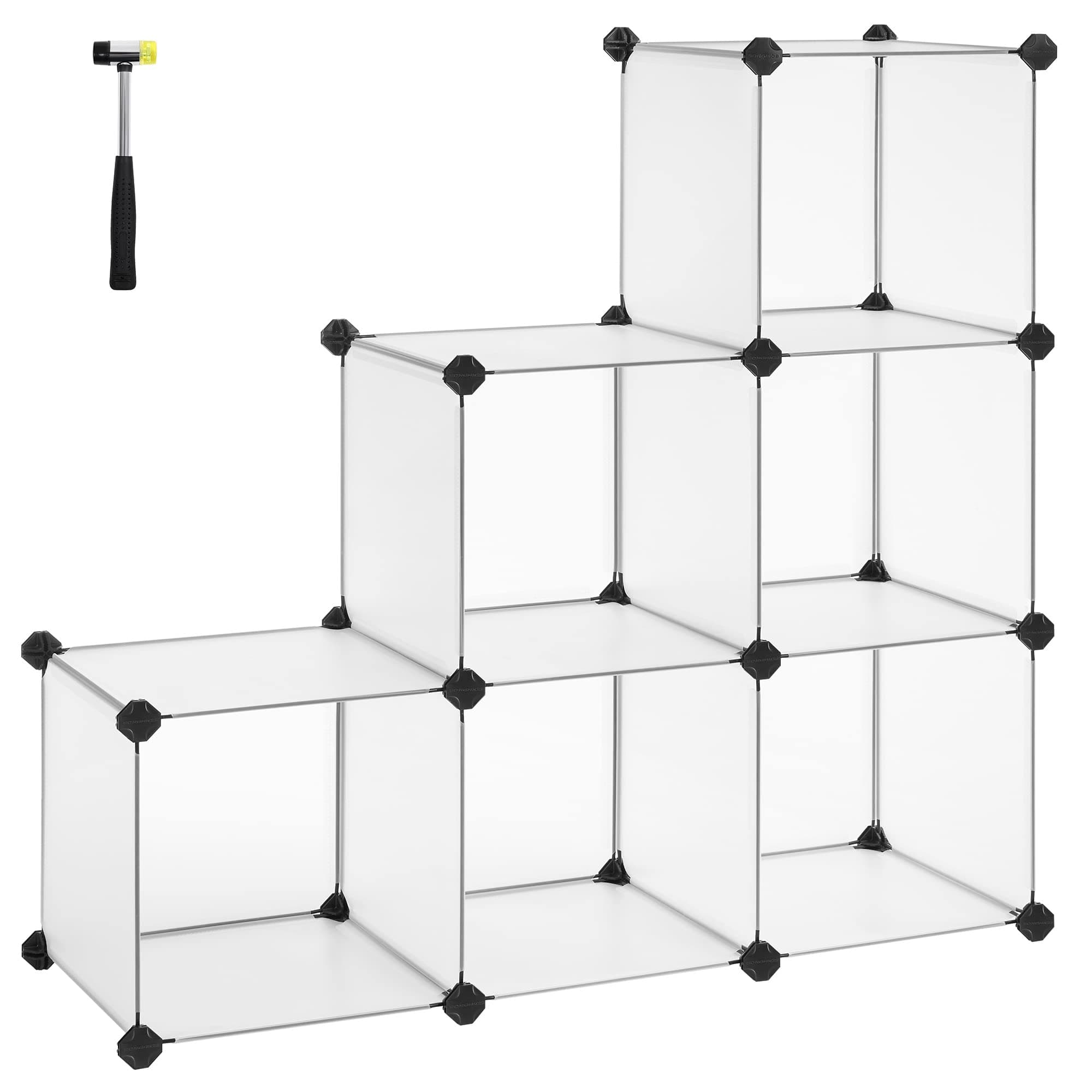 SONGMICS6 Cube Storage Unit, Modular Plastic Cube Storage Organiser, Shoe Rack, Each Cube 30 x 30 x 30 cm, Living Room, Bedroom, Study, with Rubber Mallet, White LPC111S