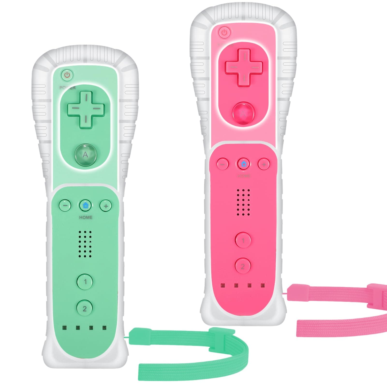 Wii Controller 2 Pack, Wii Remote Controller with Silicone Case and Wrist Strap Compatible for Wii/Wii U Console - Green and Pink