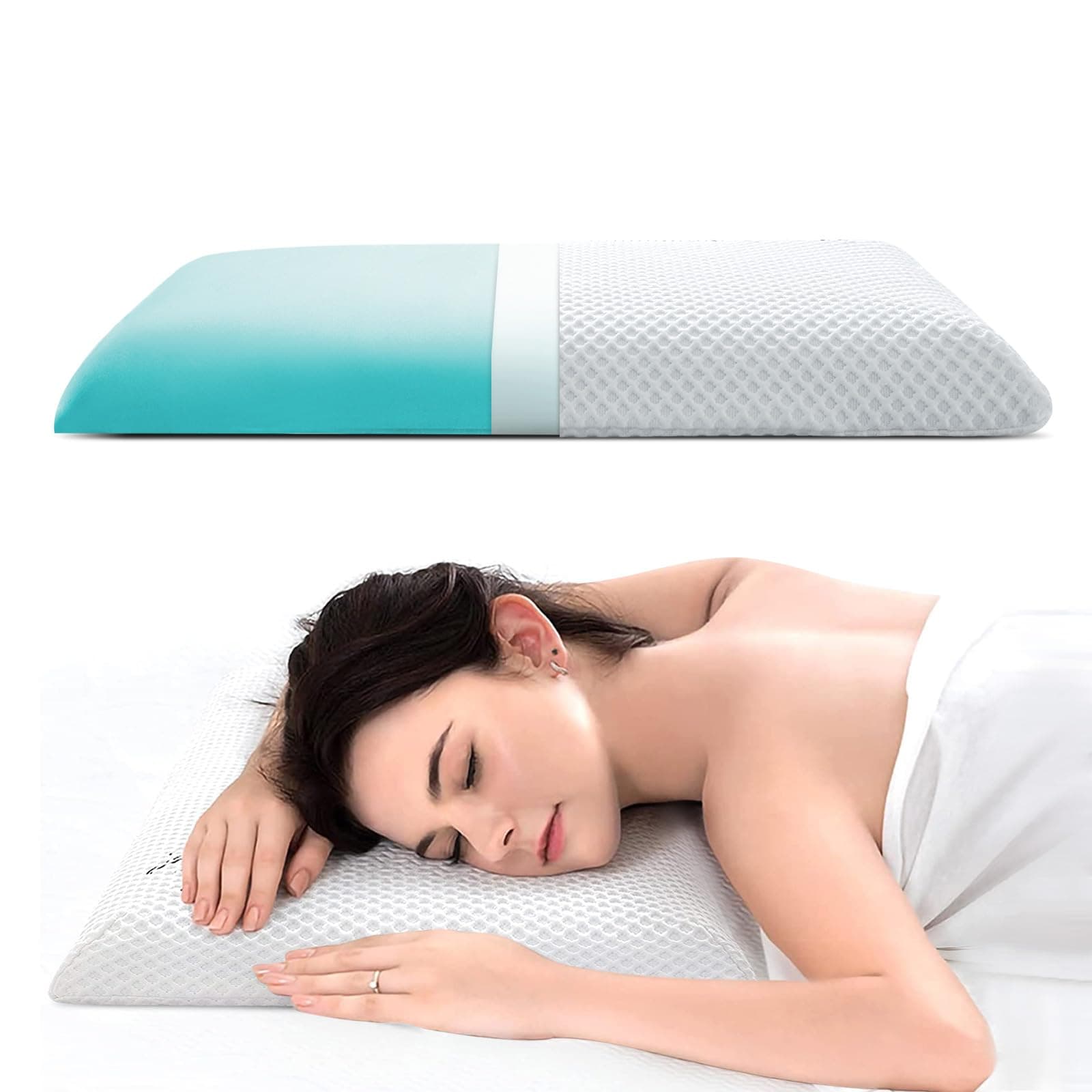 Ultra Thin & Flat Memory Foam Pillow 2.4 Inch Hight,Low Profile Slim & Thin Pillow for Stomach Sleeper,Side Sleeper,Oeko-TEX & CertiPUR-US Double Certification 23.5 x 15.5 x 2.4 Inches