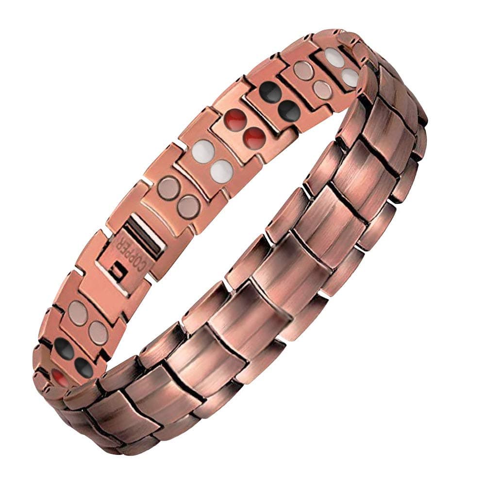 JFUME Pure Copper Bracelets for Men 4 in 1 Elements Magnetic Bracelet 8.3 Inches with Link Remove Tool