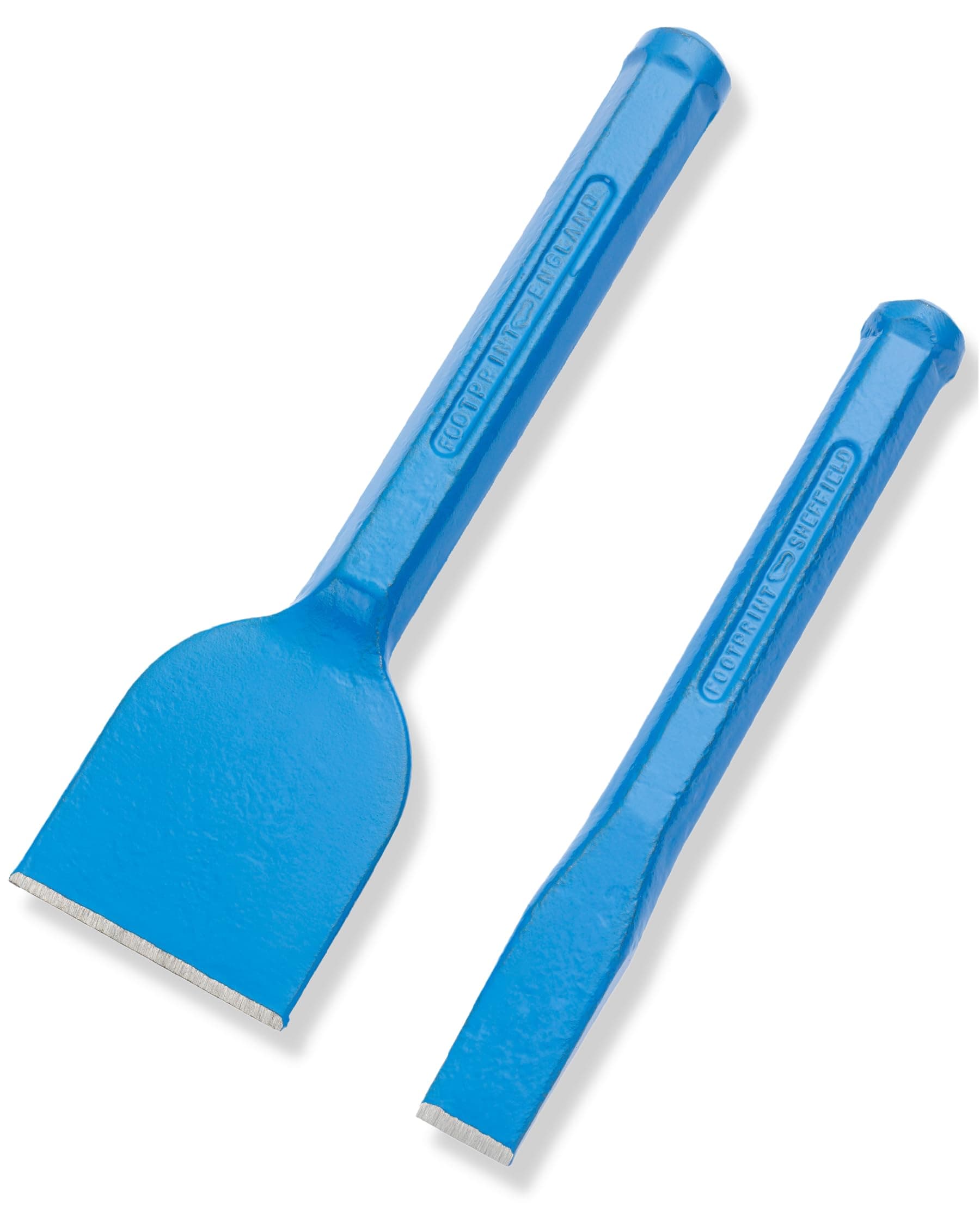 Footprint Bolster and Cold Chisel Set - Essential Heavy Duty Hand Tools for Builders, Bricklayers and DIY. Fully Forged for Superior Strength. Use on Brick, Mortar, Plaster, Floor, Stone.