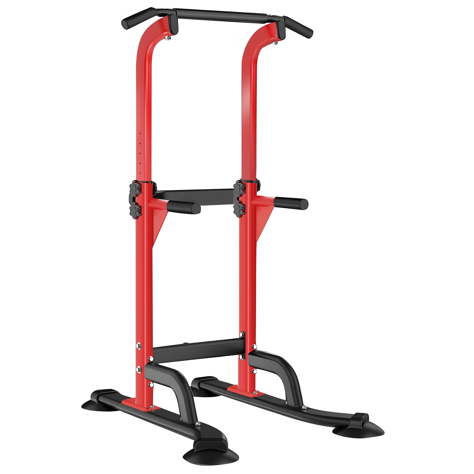 SogesHome Power Tower Pull Up Bar and Dip Station Adjustable Height Dip Stand Multi-Functional Strength Training Fitness Workout Station, Red