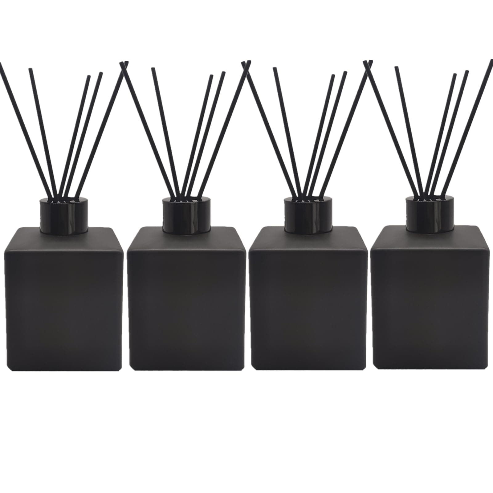 Perfume Reed Diffuser Bottle,Empty Square Essential Oil Bottles Glass Jar with Black Sticks for DIY Fragrance Replacement Diffuser Sets (200ml/6.7oz, Matte Black)