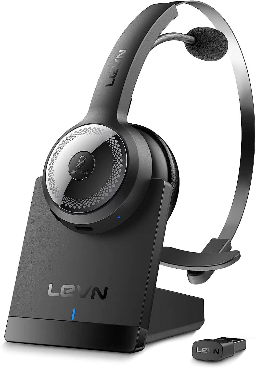LEVN Bluetooth 5.0 Headset, Wireless Headset with Microphone (AI Noise Cancelling), 35Hrs Bluetooth Headphones with USB Dongle for PC, Suitable for Remote Work/Call Center/Zoom/Online Class, Black