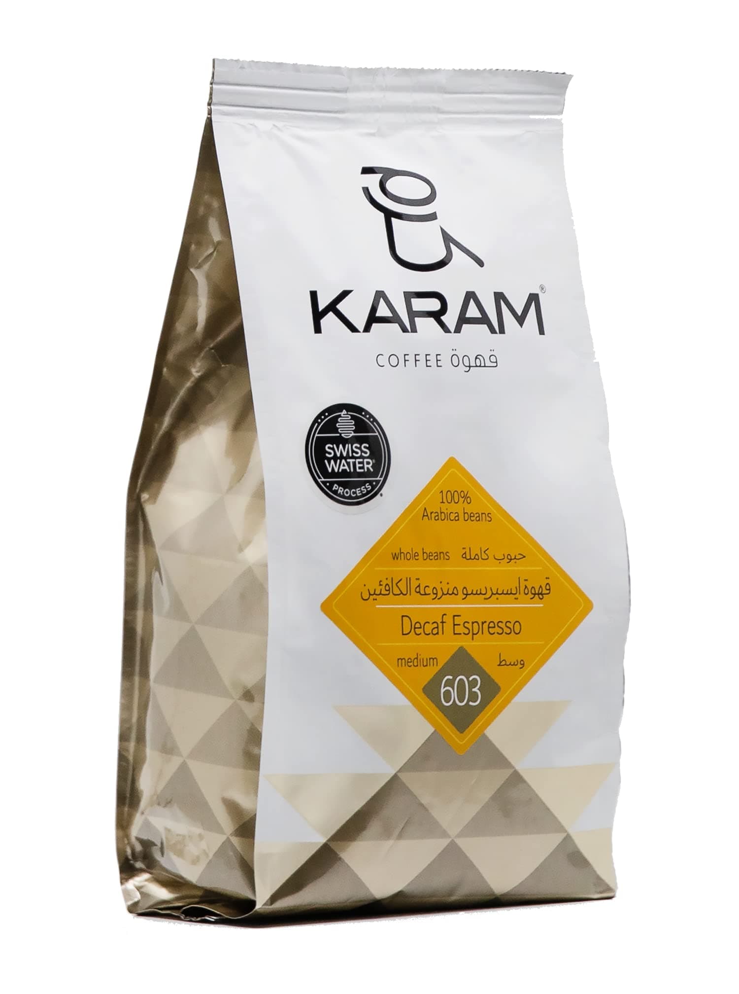 KARAM COFFEE قهوة Decaf - Espresso Medium Roast Whole Beans 250gms
