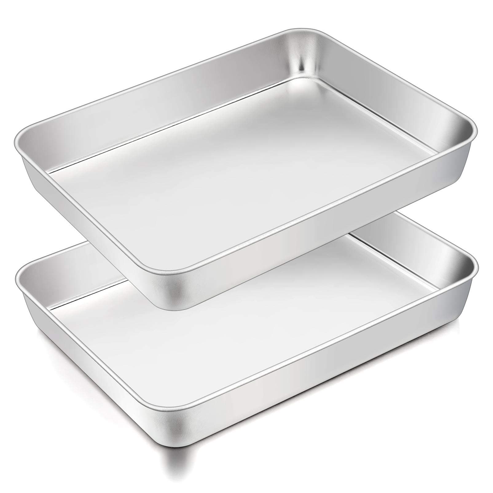 Lasagna Pan, 12⅖’’ x 9¾’’ x 2’’, Stainless Steel Rectangular Casserole Cake Baking Brownie Pan, Non-toxic & Sturdy, Brushed Surface & Deep Side, Dishwasher Safe, 2PCS