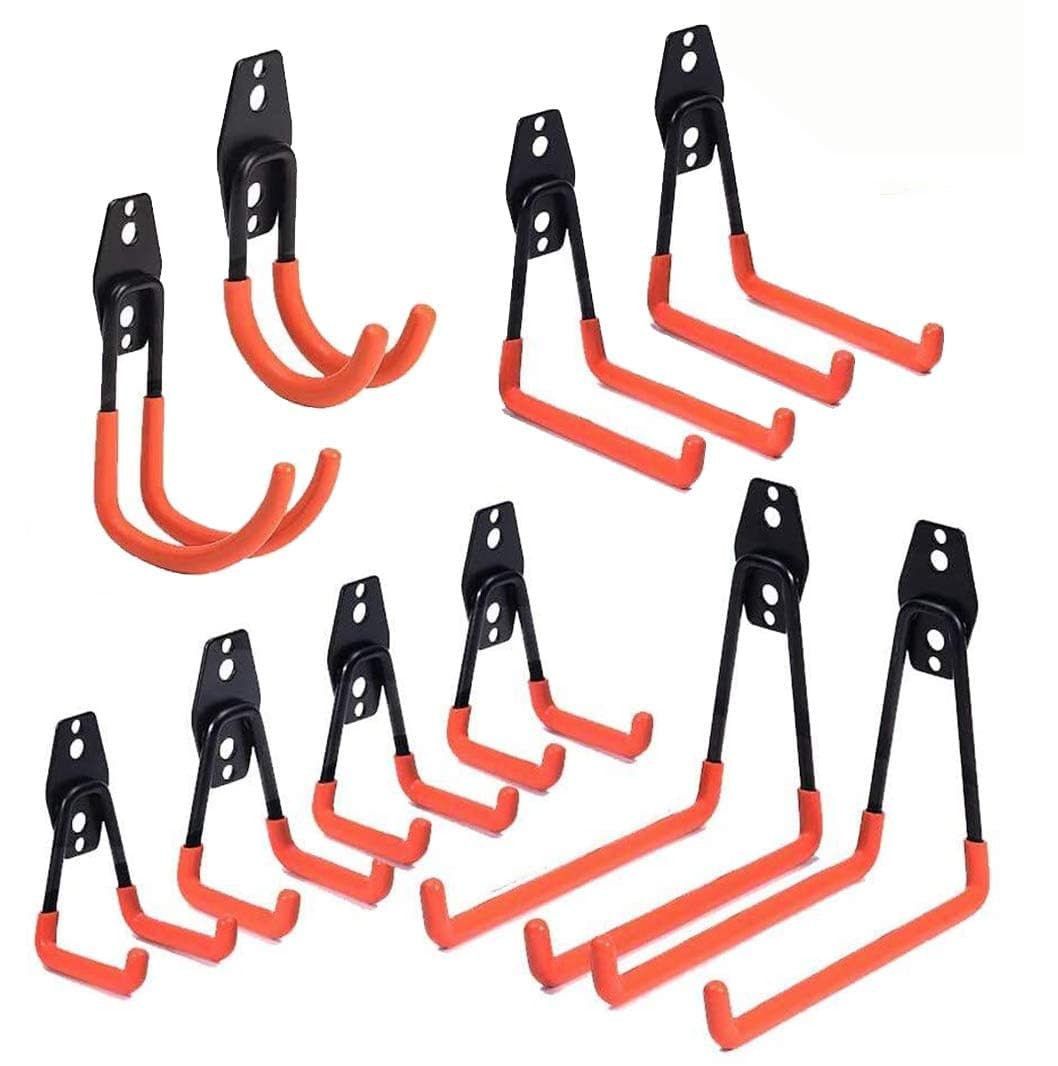 Garage Hooks Heavy Duty Storage Tool Hooks,Utility Double Hooks for Organizing Power Tool,Ladders,Bulk Items (Pack of 10)