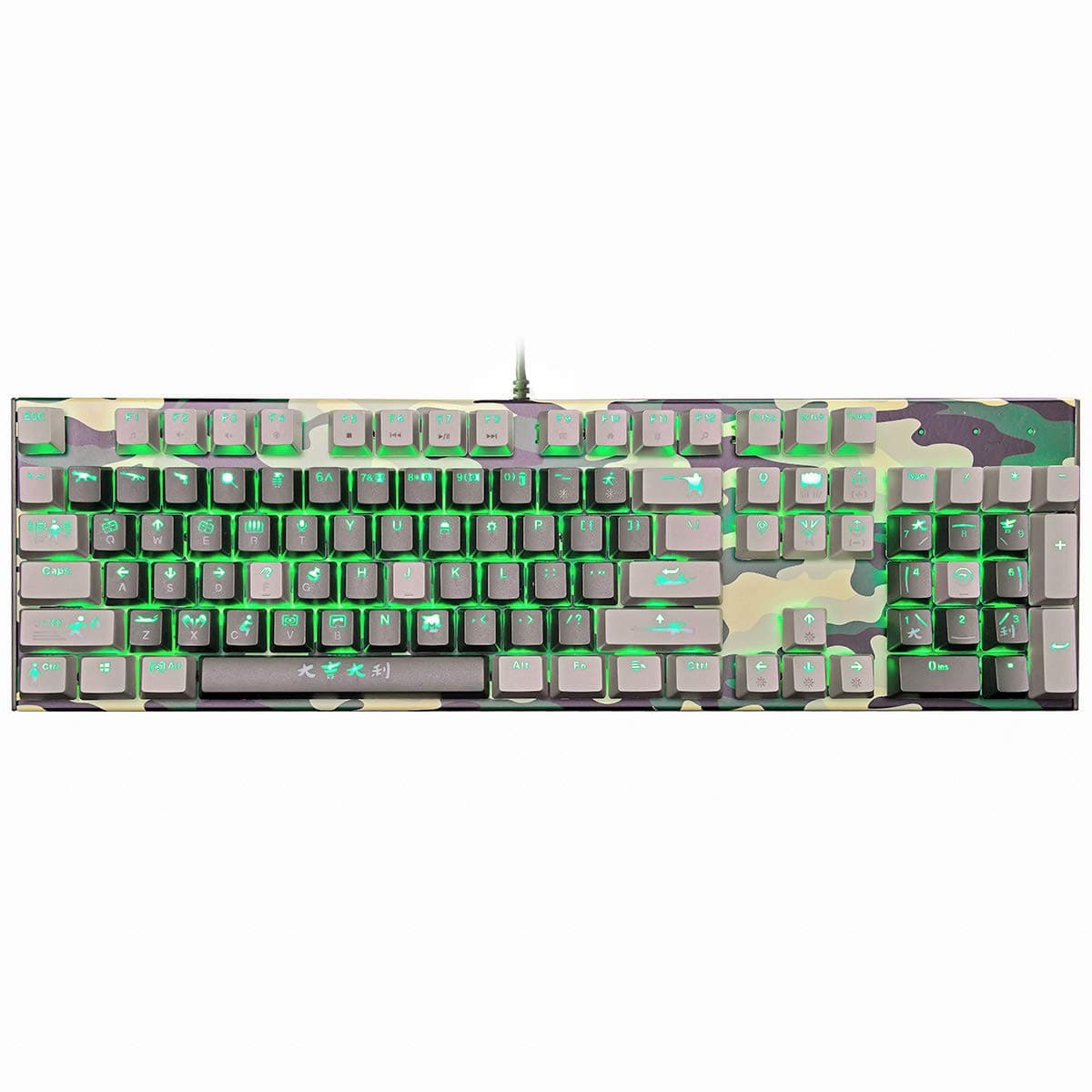 Mechanical Gaming Keyboard Wired Backlit OUTEM Black Switch Keyboard Full Size 104 Keys US Layout-Camouflage