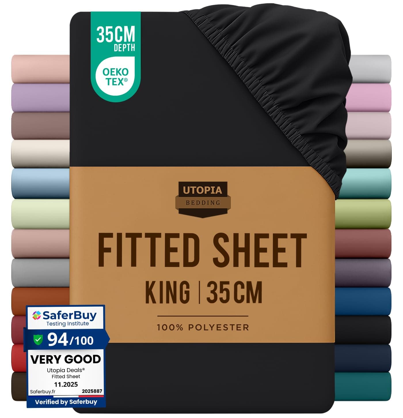 Utopia Bedding Fitted Sheet King, Black - Deep Pocket 14 inch (35 cm) - Easy Care - OEKO-TEX Certified - Soft Brushed Polyester Microfibre Fabric - Shrinkage and Fade Resistant - Bottom Sheet