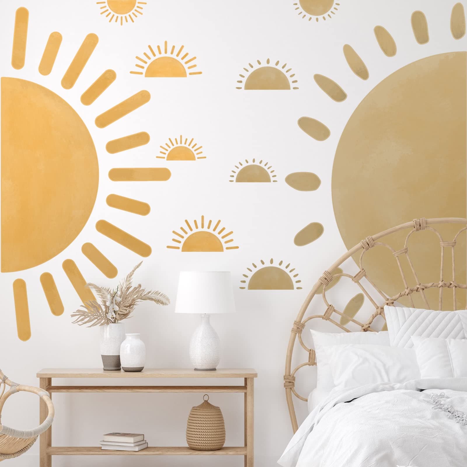 Glenmal 20 Pcs Half Sun Wall Decal Large Boho Wall Decals Sunshine Wall Stickers Vinyl Nursery Removable Peel and Stick Wall Decals for Nursery Kids Room Playroom Decor (Simple Style)