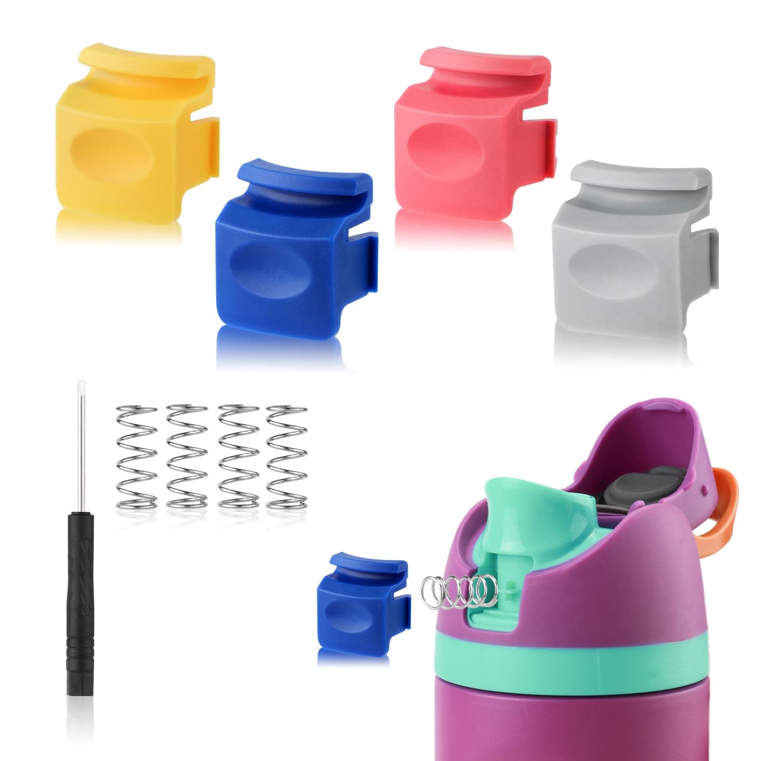 PEUTIER 4pcs Replacement Button Compatible with Owala FreeSip 24oz 32oz, Water Bottle Lid Mouth Push Switch Top Cap Seal Stopper Replacement Parts for Owala 16/19/24/32/40oz Accessories, 4 Colors