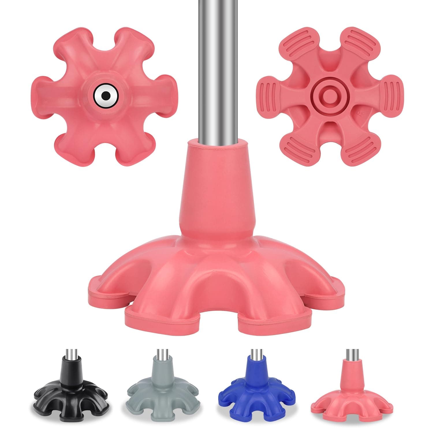 supregear Cane Tip - Self Standing 6 Prong Support Rubber Base for Walking Stick & Cane - Heavy Duty Foot Pad for Offset Quad Tripod Replacement Accessory, 3/4 inch, Pink
