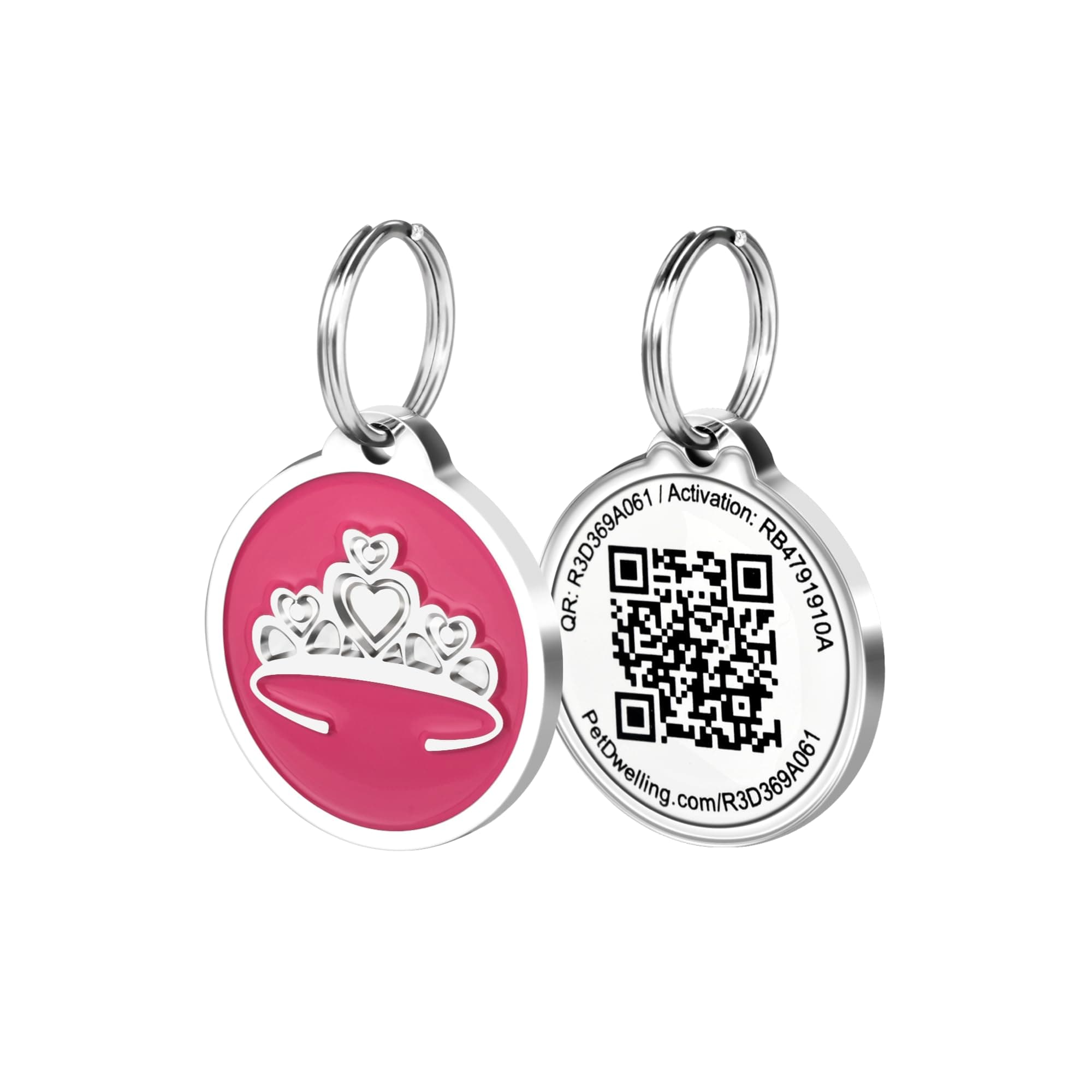 Pet Dwelling QR Code Pet ID Tag – Smart Dog & Cat ID Tags for Pet Safety, Free Personalized Online Profile, Instant Scan Alerts, AI Insights (Pink Tiara)