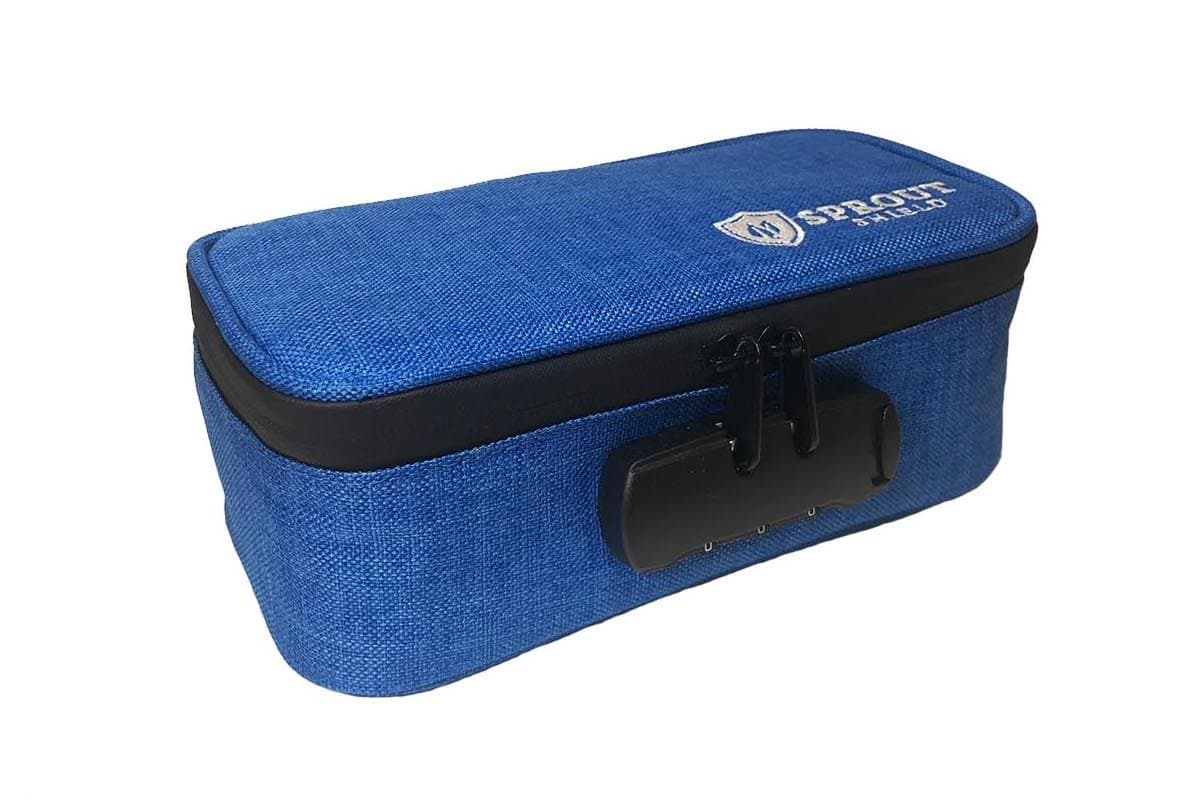 Smell Proof Bag with Combination Lock | Powered with Carbon Technology | By Sprout Shield | Keep Your Goods Certified Fresh! | Odor Proof & Stylish (8.5L 4.5W 3.5H inches) (Blue)
