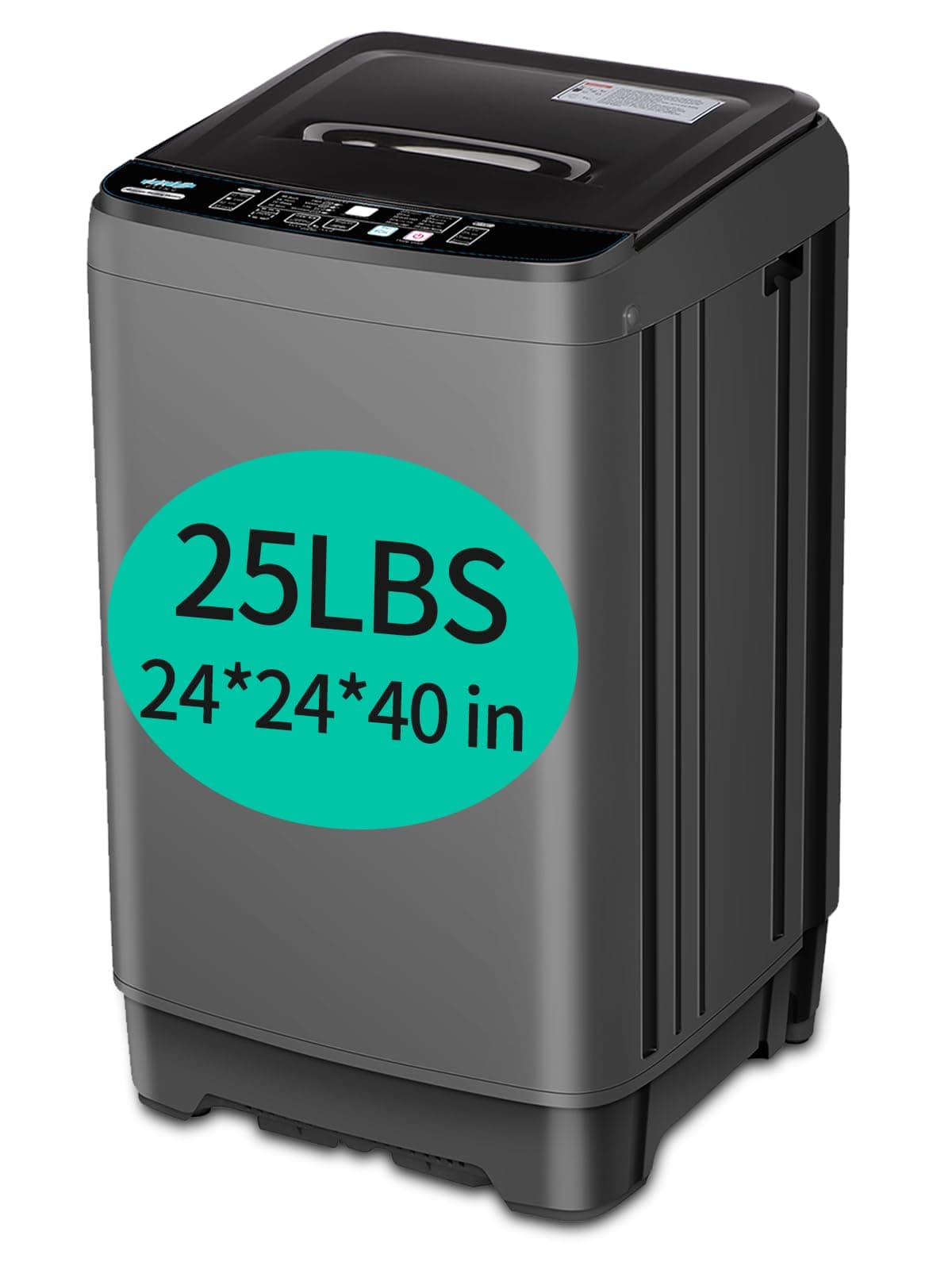 25 lbs Full Automatic Washing Machine with LED Display, Portable Washer Drain Pump, Come with a Glass Cover, 8 Programs & 8 Water Levels Selections, Ideal for Camping, Apartment, Dorm, Grey