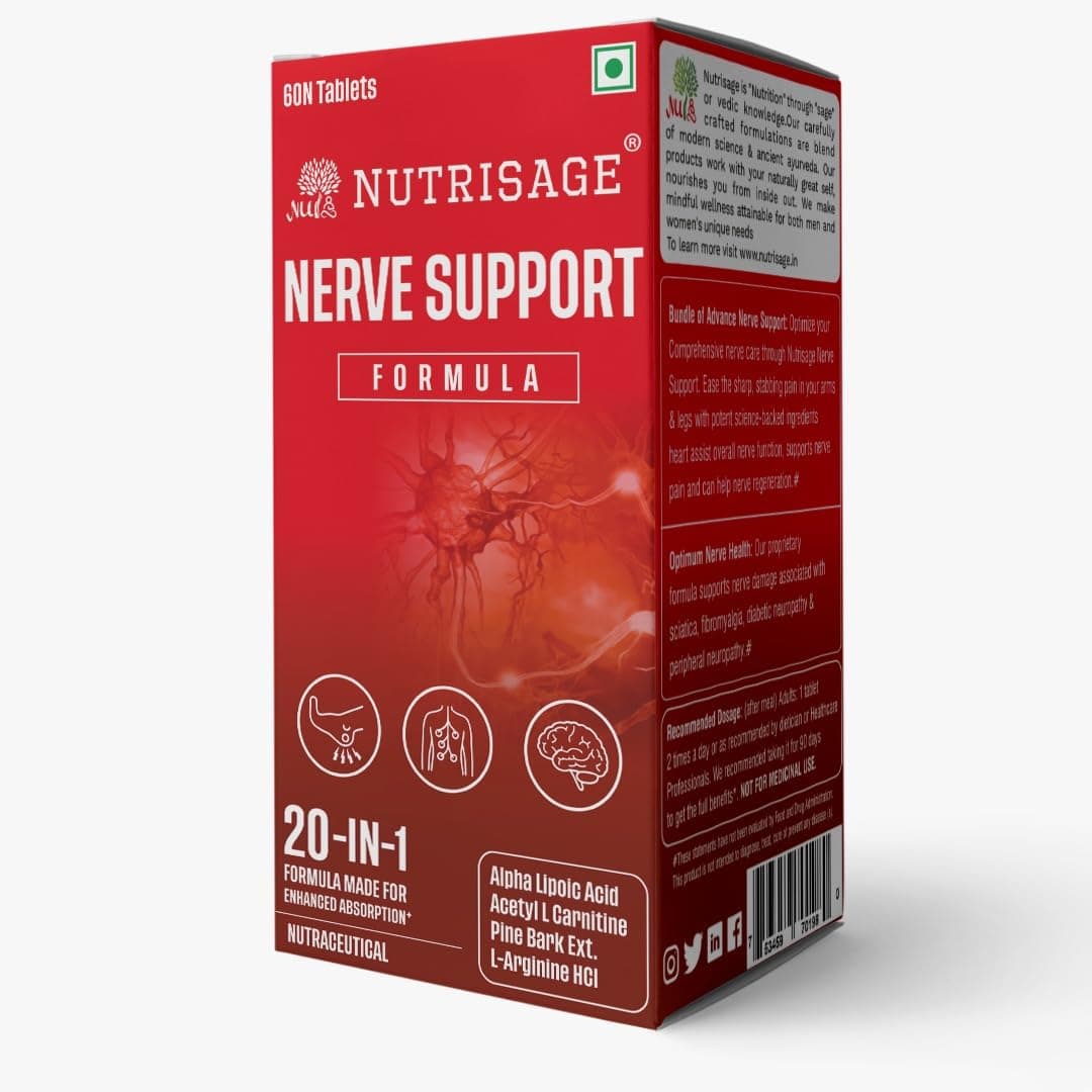 Nerve Support Formula- Neuropathy Support Supplement, with 600 mg Alpha Lipoic Acid, Pine Bark, L-Carnitine, Magnesium & Potent Herbs, Non-GMO Nerve Support, 60 tab-1mth course (2)
