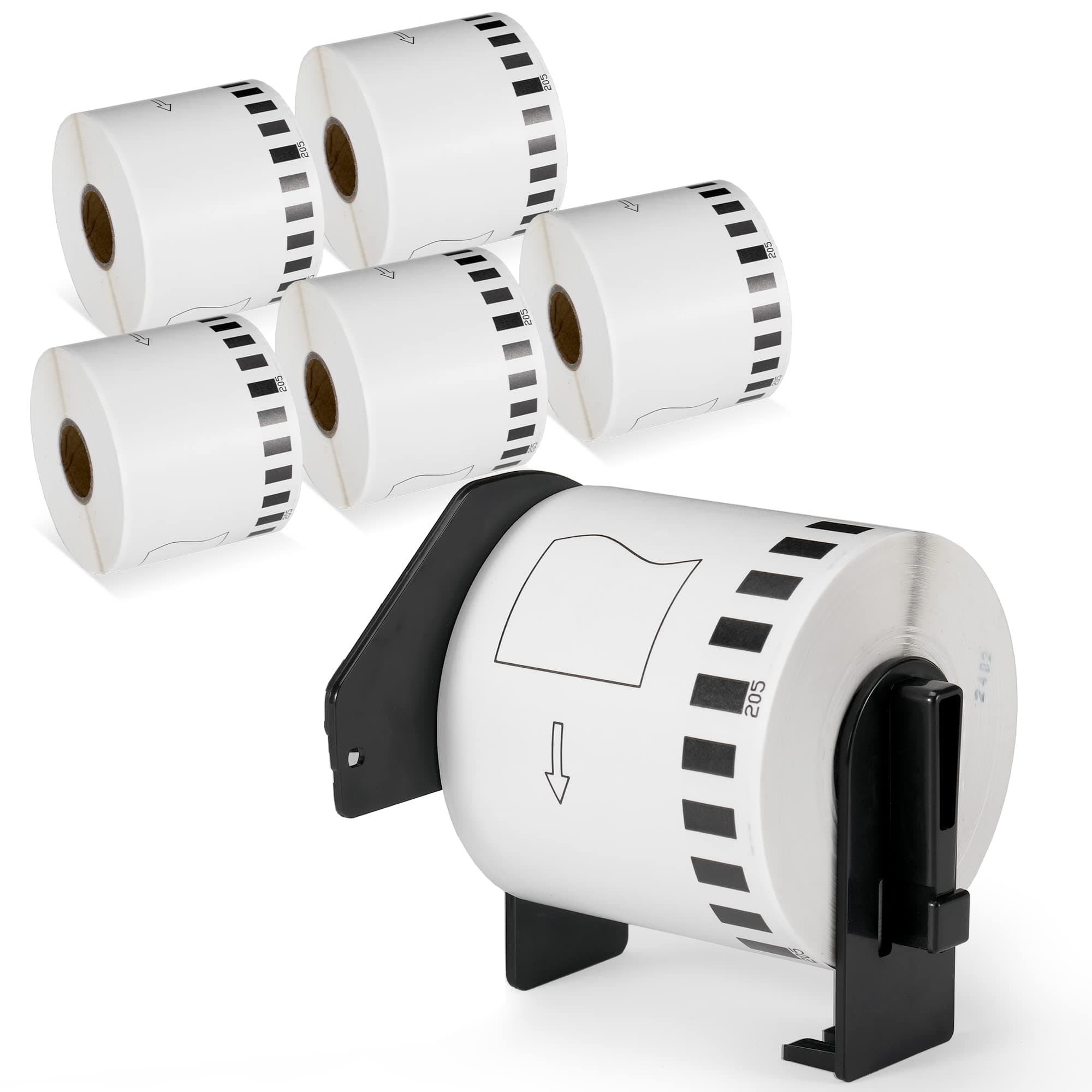Compatible Brother DK-2205 Continuous Paper Label Rolls 2.4" x 100'(62mm x 30.48m) for Brother QL Label Printers QL-800 810W 820 820NWB 700 710W 500 570 600 1100nwb-6 Rolls + 1 Frame