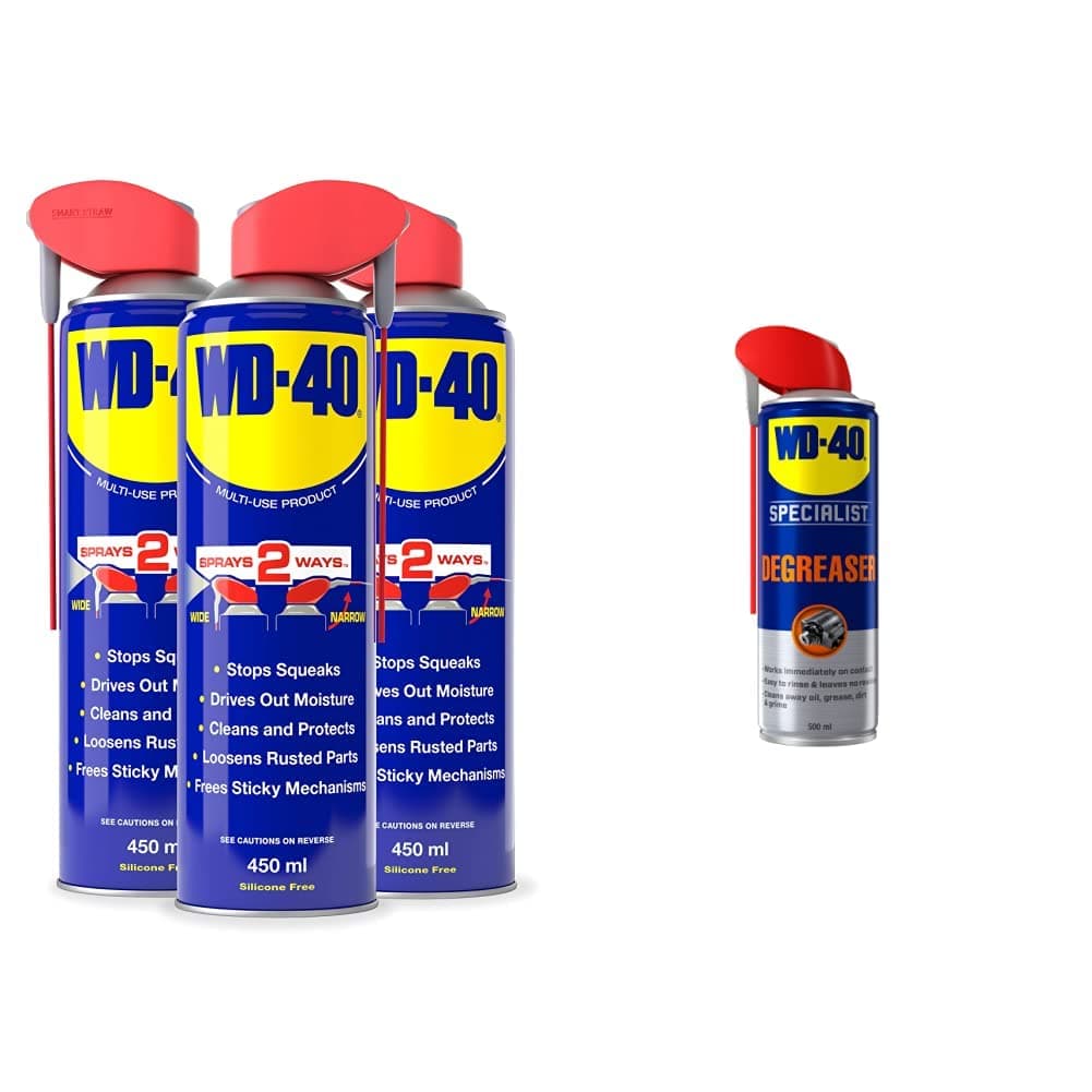 WD-40 Multi-Use Product Smart Straw 450ml Pack of 3 & Degreaser by Specialist - Fast Acting Solvent Based Degreaser for Engines, Chains, Gears Removes Stubborn Oil - 500 ml