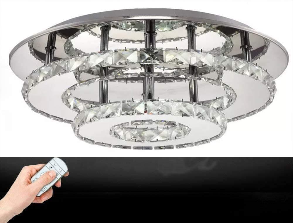LED Crystal Chandelier Ceiling Light Dimmable Remote Control, Modern 36W Bright White Warm Round Pendant Lamp for Hallway Kitchen Dining Living Bedroom Room