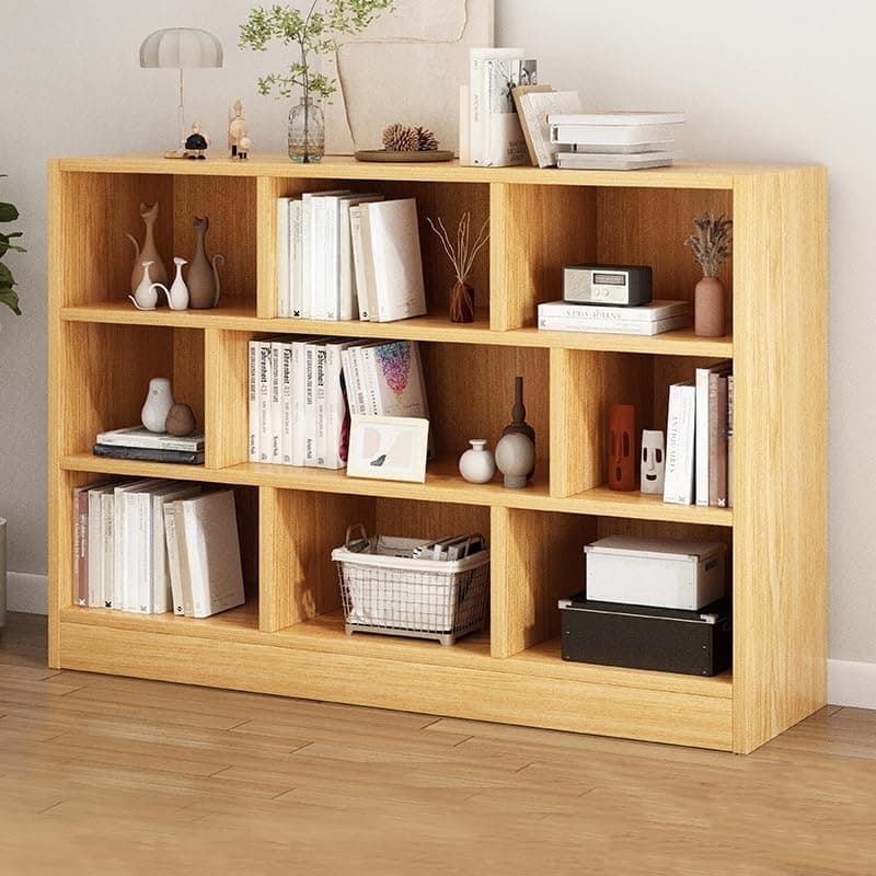 LITFAD Wood Modern Cube Bookcase with Closed Back and Multiple Shelves Floor Storage Cabinet for Home Office Study Room Library - Natural 47.2" L x 9.1" W x 39.4" H