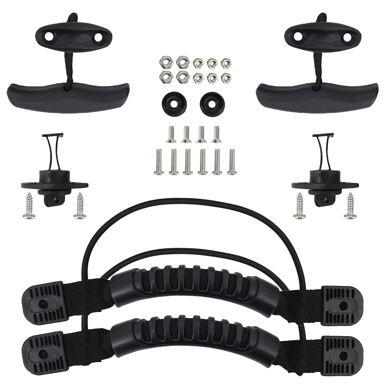 YaeMarine 2 Pack Kayak Carry Handles with 2 Sets Pull T-Handle and Cord & Pad Eyes and 2 Sets Kayak Drain Plug Kits Thread Bung with Screws for Kayak Canoe Boat