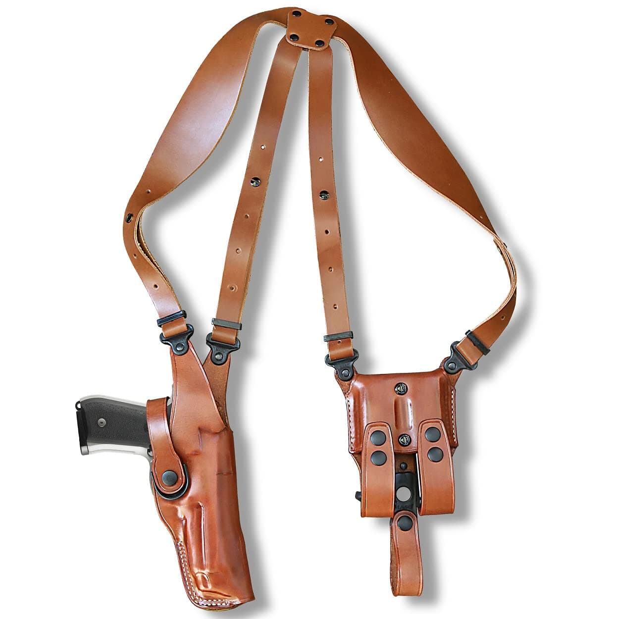Premium Leather Vertical Shoulder Holster System with Double Magazine Carrier for Beretta M9A3 9mm W/Rail 5'' Barrel, Right Hand Draw, Brown Color #1370#