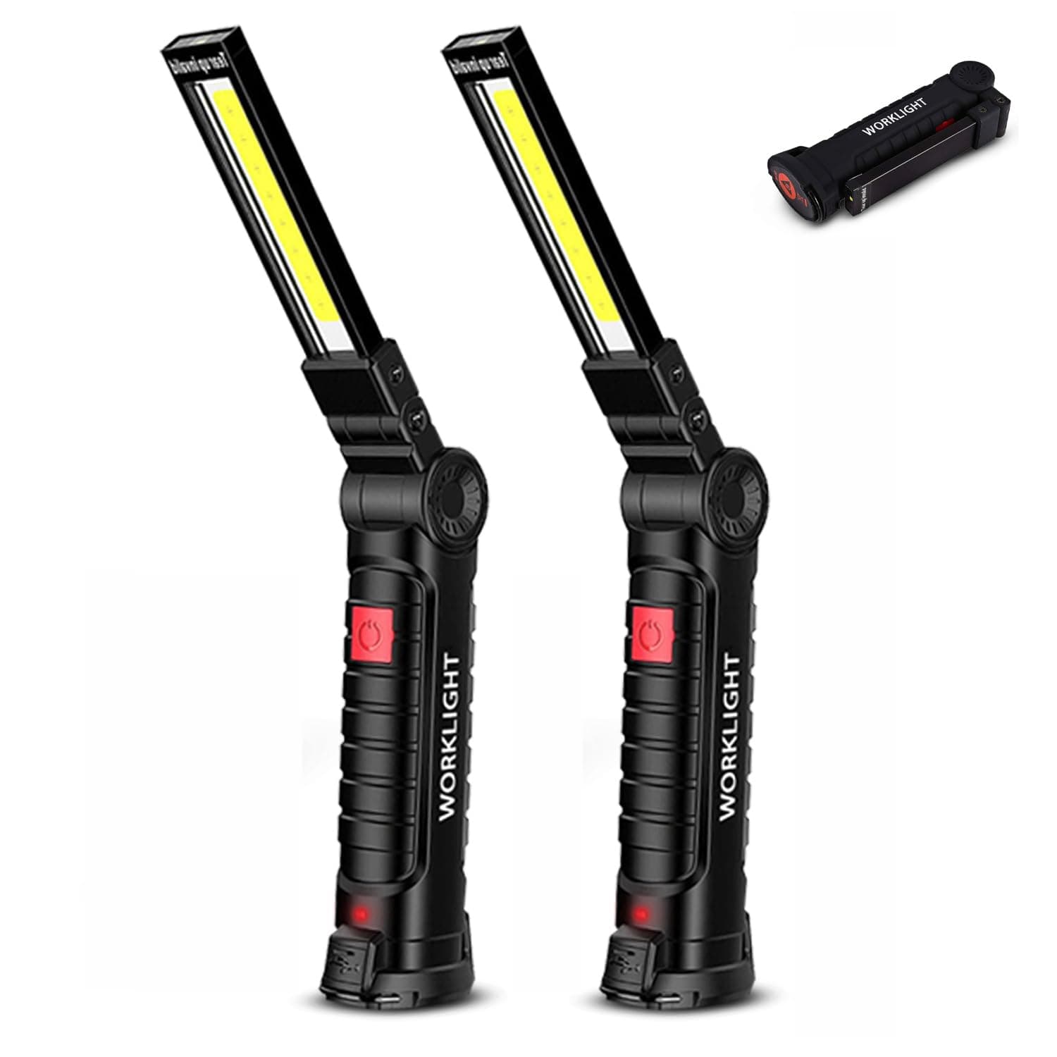 Rechargeable LED Work Lights, Flashlights with Magnetic Base, LED COB Light - 360° Rotate - IP44 Waterproof â€“ With 5 Lighting Modesâ€“ For Work, DIY, Grill, Camp, Car Repair (Pack of 2)