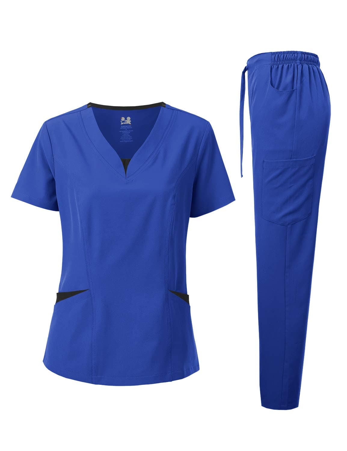 DAGACCIWomen's Scrubs Set 4-Way Stretch Split Contrast Net and Pocket
