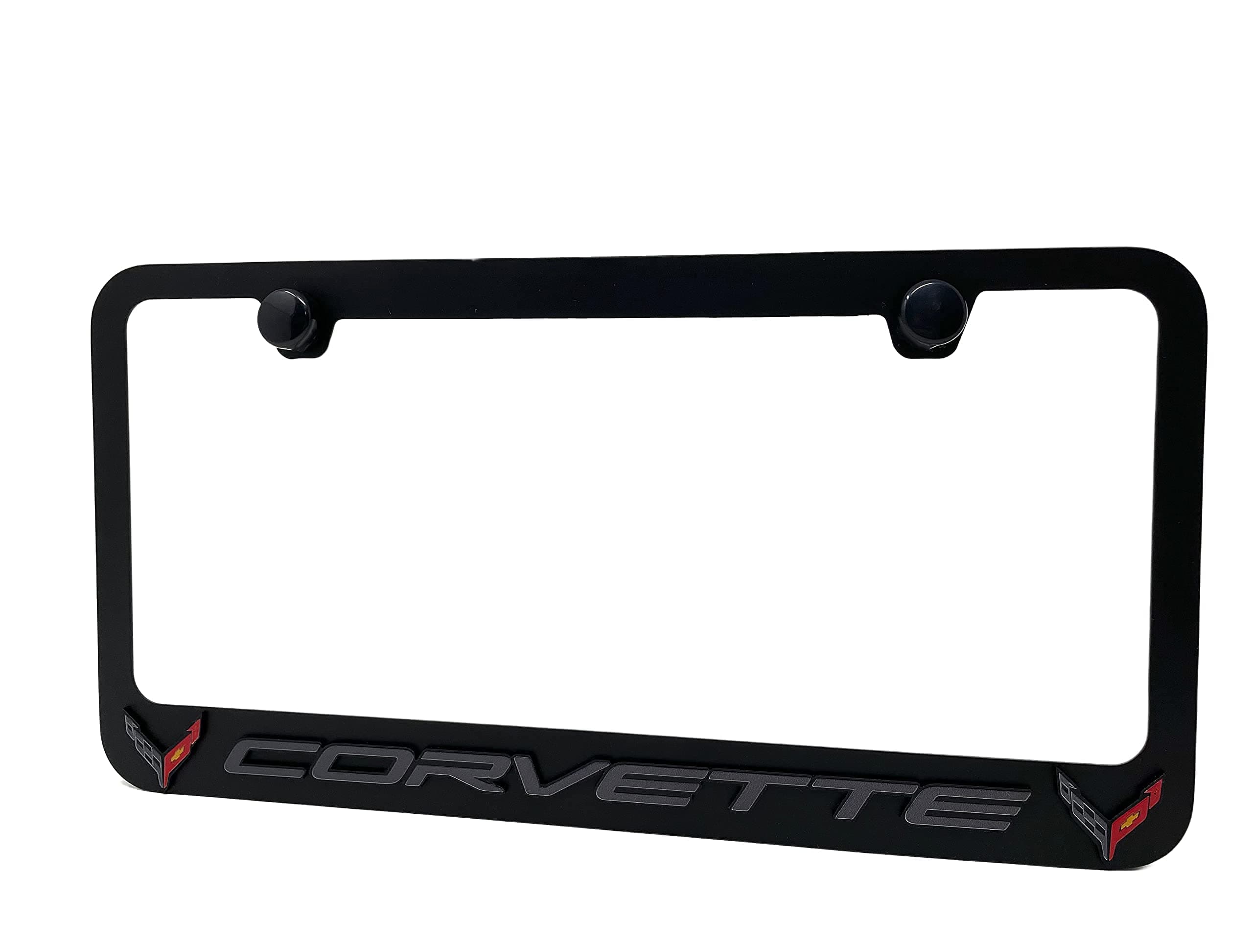C8 Corvette License Plate Frame - Black with C8 Crossed Flags Logo for 2020-2023 Stingray, Z51, Z06 Corvettes