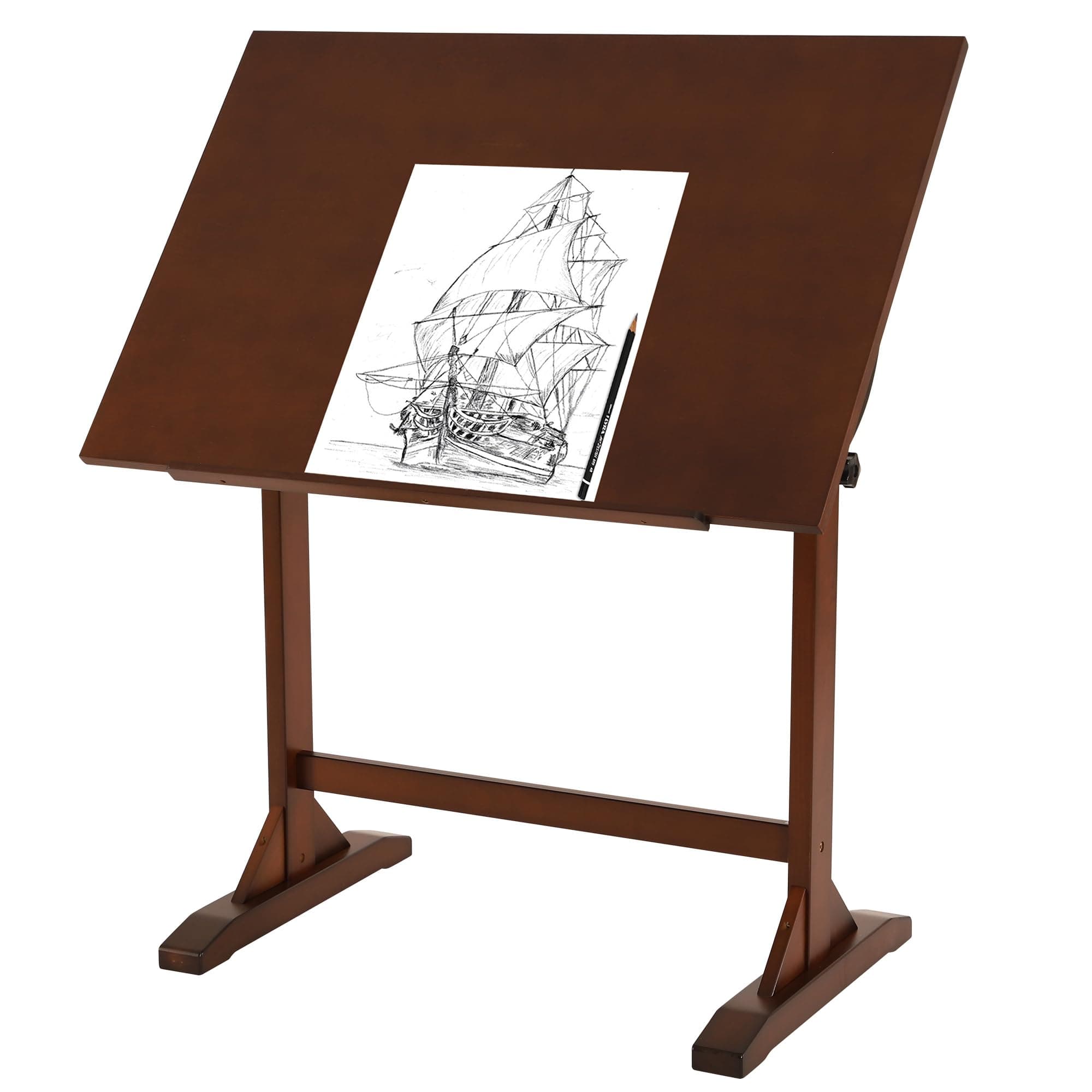 60 x 90 cm Wooden Drafting Table, Adjustable Angle, 86 cm Height Solid Pine Wood Artist Table for Drawing, Tilts Flat, Studio Art Craft Desk for Painting, Drafting, Writing, Reading