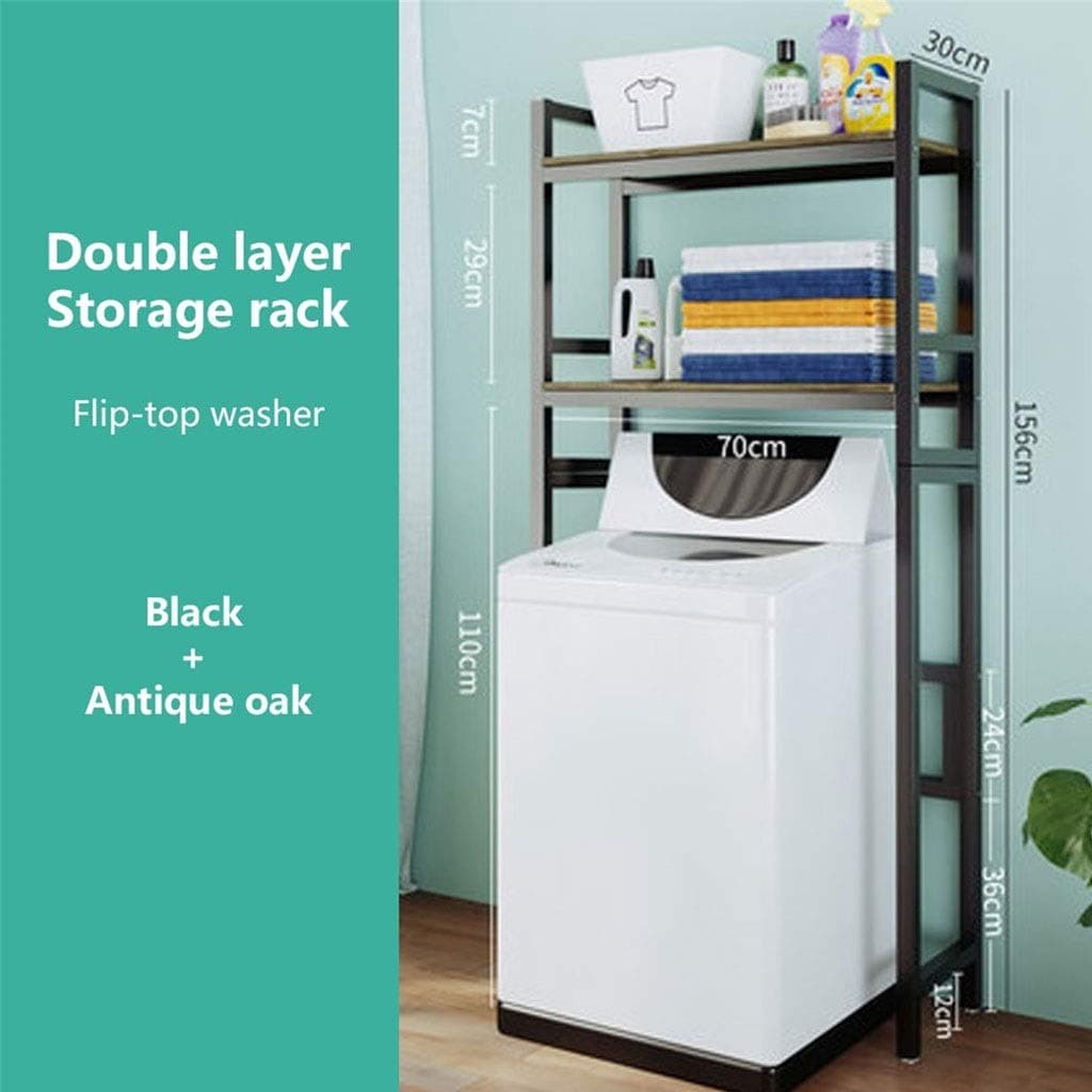 2 Layer Over Washing Machine Storage Rack, Utility Metal Bathroom Shelf, Bathroom Toilet Storage Rack, Storage Rack for Laundry Room Flip Washing Machine (Black & White)
