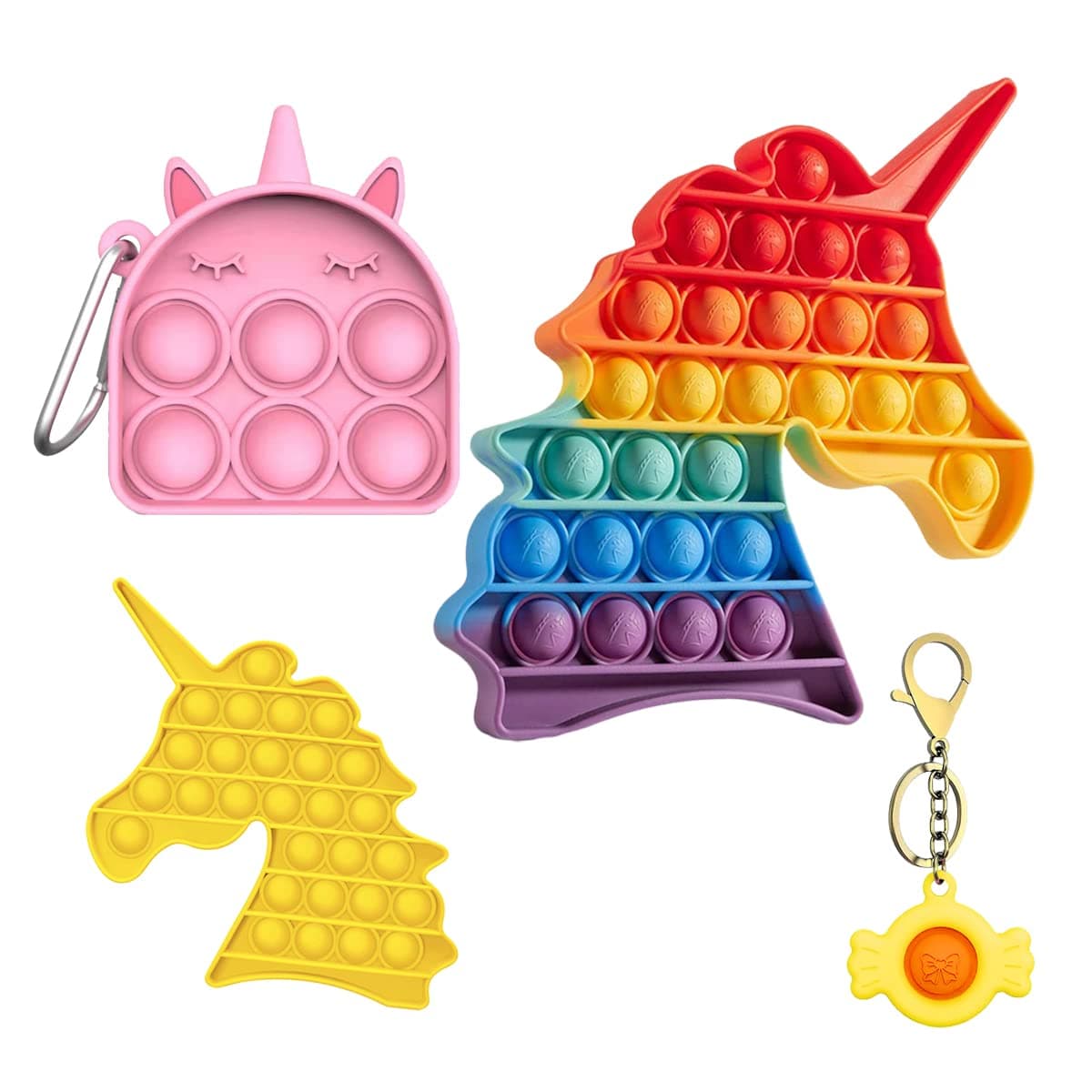 4 Pack Pop It Pop Its Rainbow Pop Fidget Toys Poppet Push Pop Bubble Fidget Popping Sensory Toy for Kids and Adults, Fidget Popper Stress Relief Fidget - Pop It Unicorn Big Game Girls Poppit Gifts