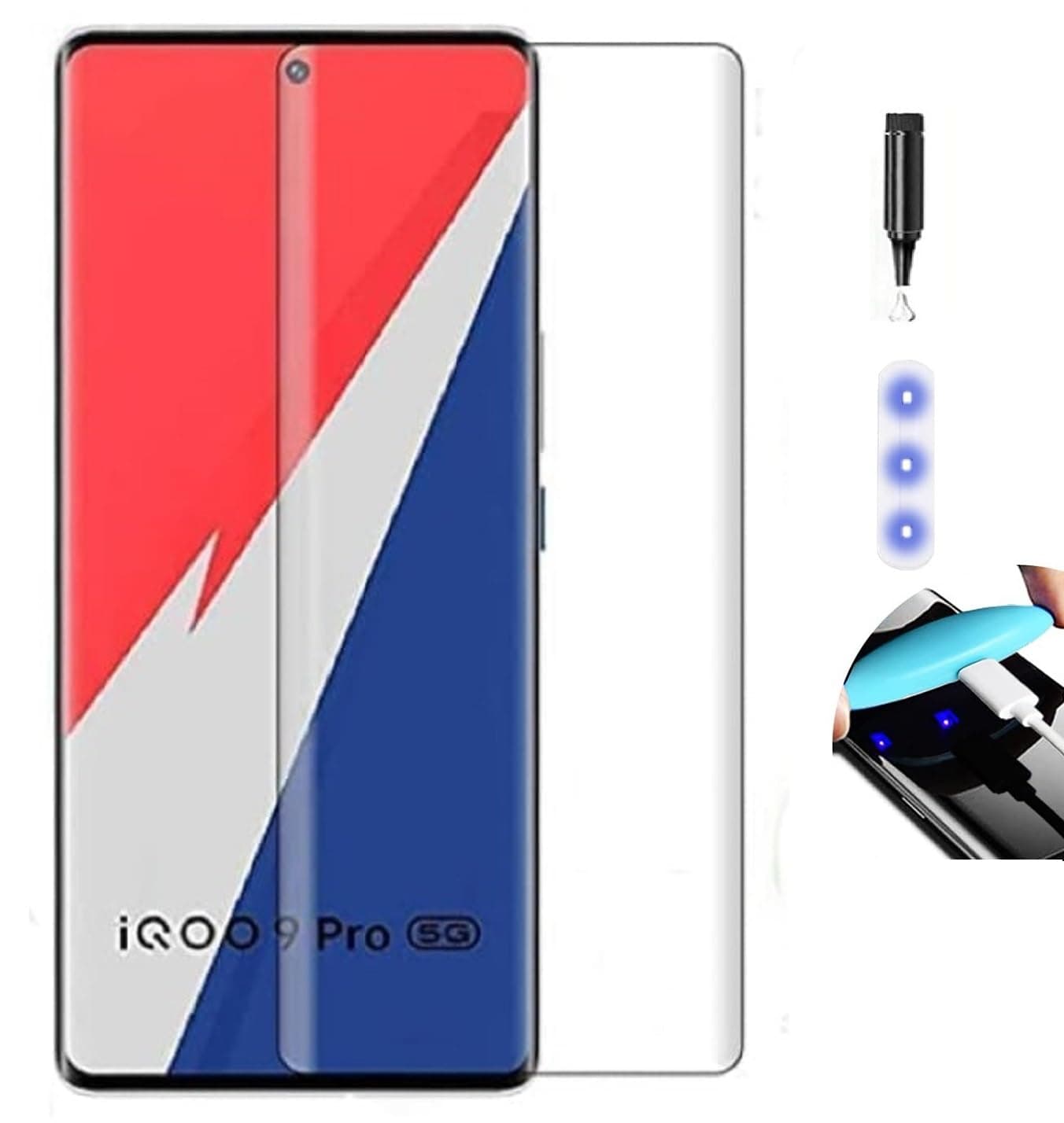 NISHTECH Advanced HD+ Curved UV Tempered Glass Screen Protector Designed for iQOO 9 Pro 5G || Full Screen Coverage with Easy Installation Kit (Anti-Scratch)