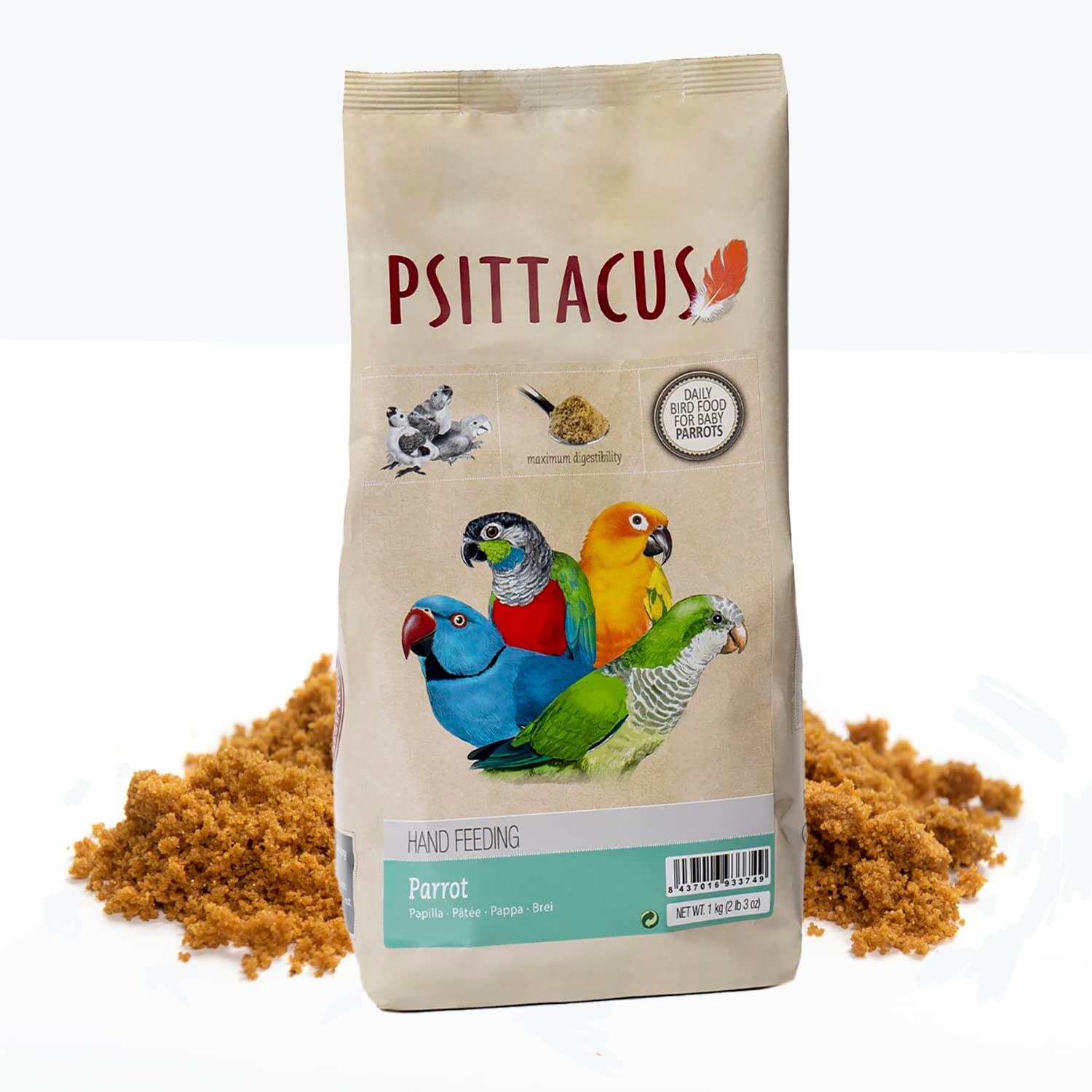 Psittacus Parrot Hand-Feeding Formula 2.2 lb | Versatile Diet for Baby Caiques, Conures, Green Cheeks and Other Parrots | Premium Food for Birds, 100% no-GMO