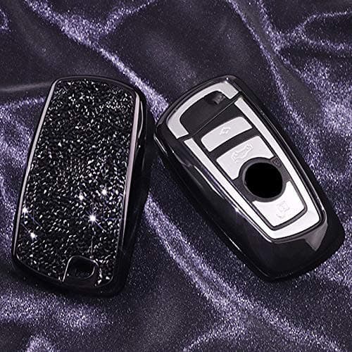 Luxury 3 4 Buttons 3D Bling Smart keyless Entry Remote Blade Key Fob case Cover for BMW 1 2 3 4 5 6 7 M Series X1 X3 X4 M2 M3 M4 M5 M6 Black
