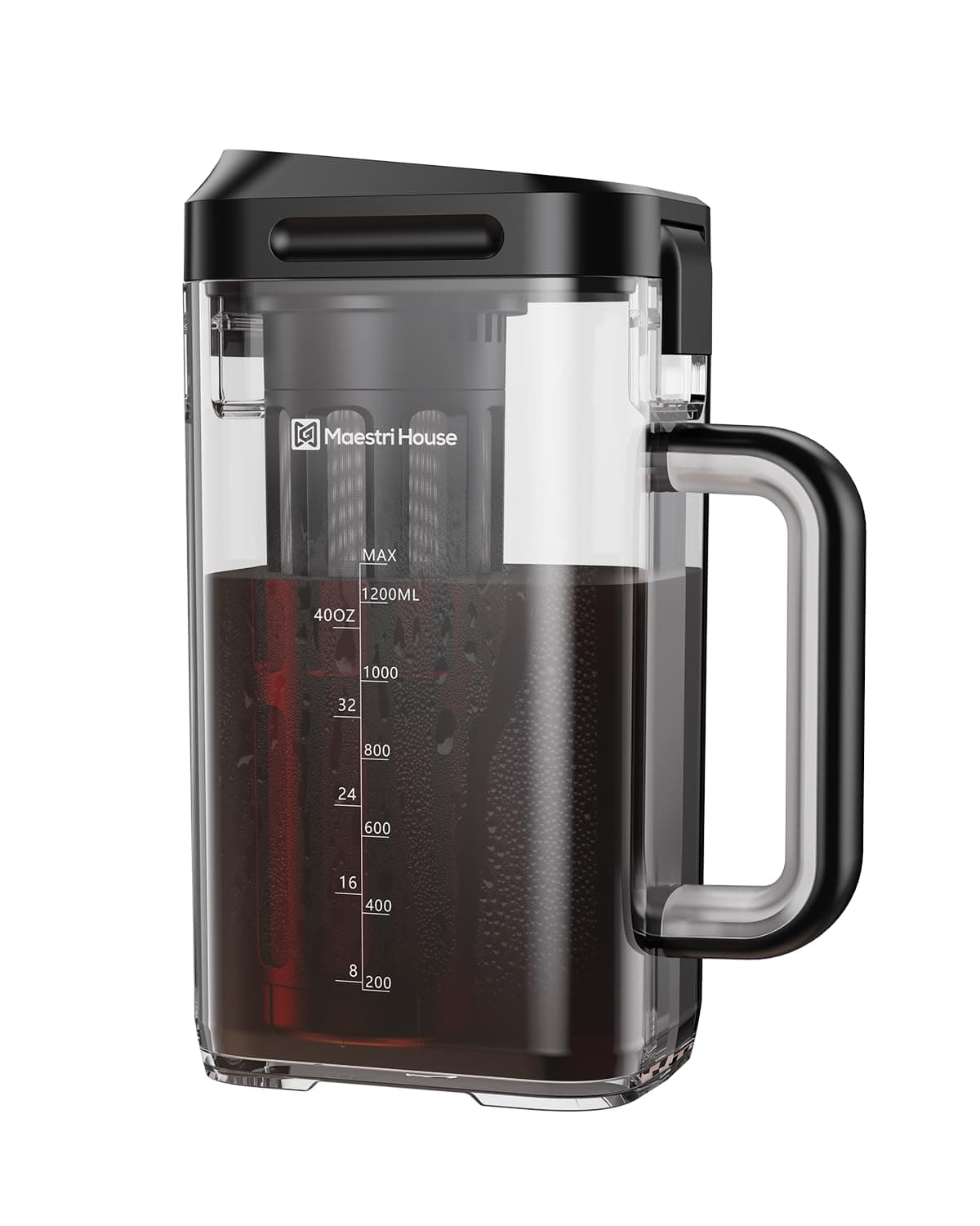 Cold Brew Coffee Maker, 1.2L Iced Tea and Coffee Maker Brewer Space Saving Tritan Pitcher, 350 Mesh Filter, 100% Leak-Proof，Measuring (Black)