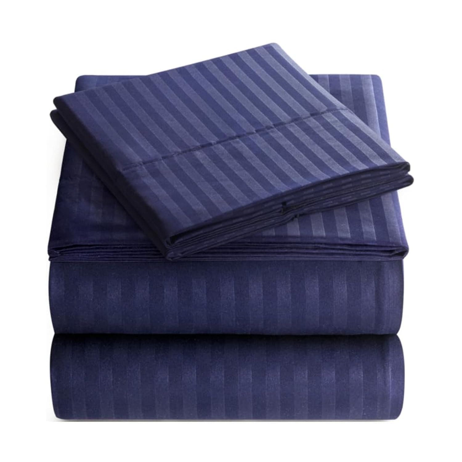 Hotel Quality Brushed Microfiber Stripe Bedsheet Set – 1 Bed Sheet with 2 Oxford Pillow Cases 50x75+5cm | Super Soft Stripe Fabric (Navy, Fitted Sheet 180x200+30cm - King Size 3pcs Set)