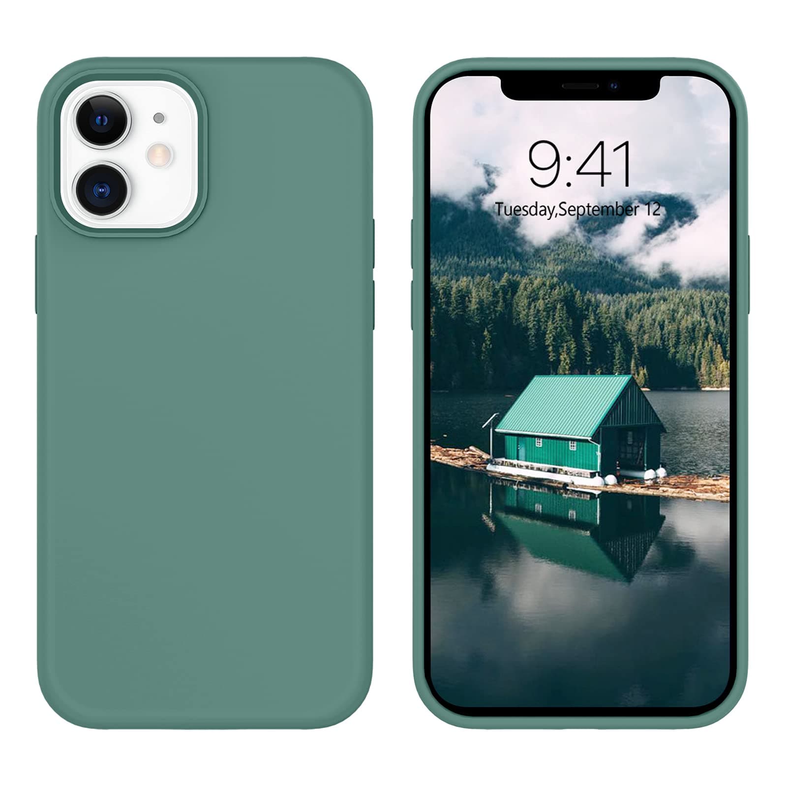 GUAGUA Compatible for iPhone 12/12 Pro Case 6.1" 5G Liquid Silicone Soft Gel Rubber Slim Microfiber Lining Cushion Texture Cover Shockproof Protective Phone Case for iPhone 12 Pro/12 Pine Green