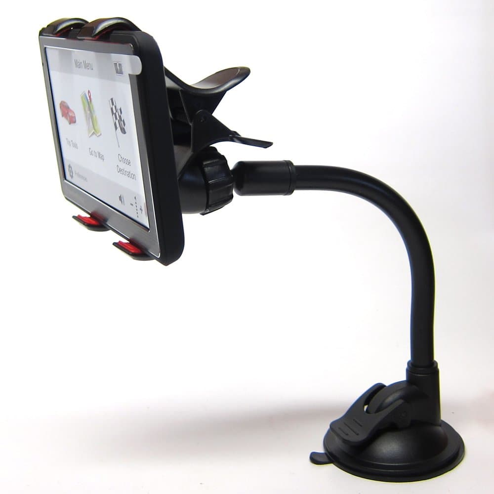 Ramtech Car GPS Windshield Dual Clip Mount, Suction Cup Holder with Flexible Bracket, Compatible with Garmin Nuvi GPS from 3.5" 4.3" 5" Screen and up to 0.59 Inch (13mm) in Thickness/Depth, WMCF