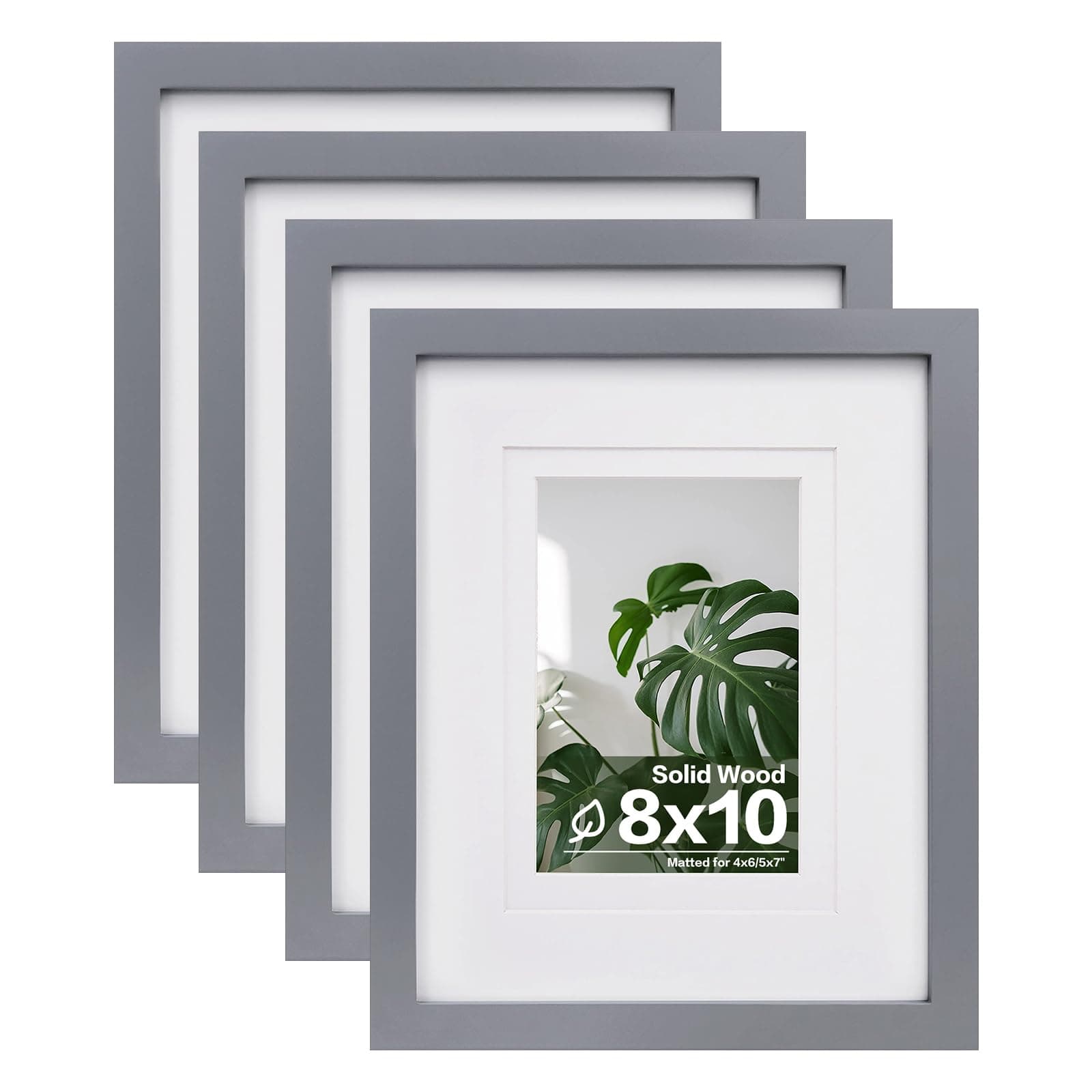 Egofine 8x10 Picture Frames 4 Pack - Wood Frames Covered by Plexiglass for Pictures 4x6 or 5x7 with Mat or 8x10 Without Mat, Photo Frames for Table Top and Wall Display, Dark Gray