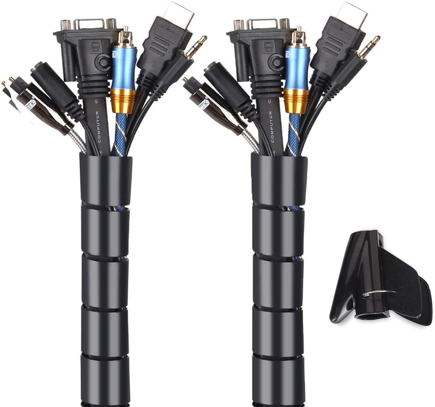 Cable Management System, 2 x 10m Cable Tidy Spiral Wrap, DIY Flexible Cable Protector for Home Office PC TV Wire Organizer