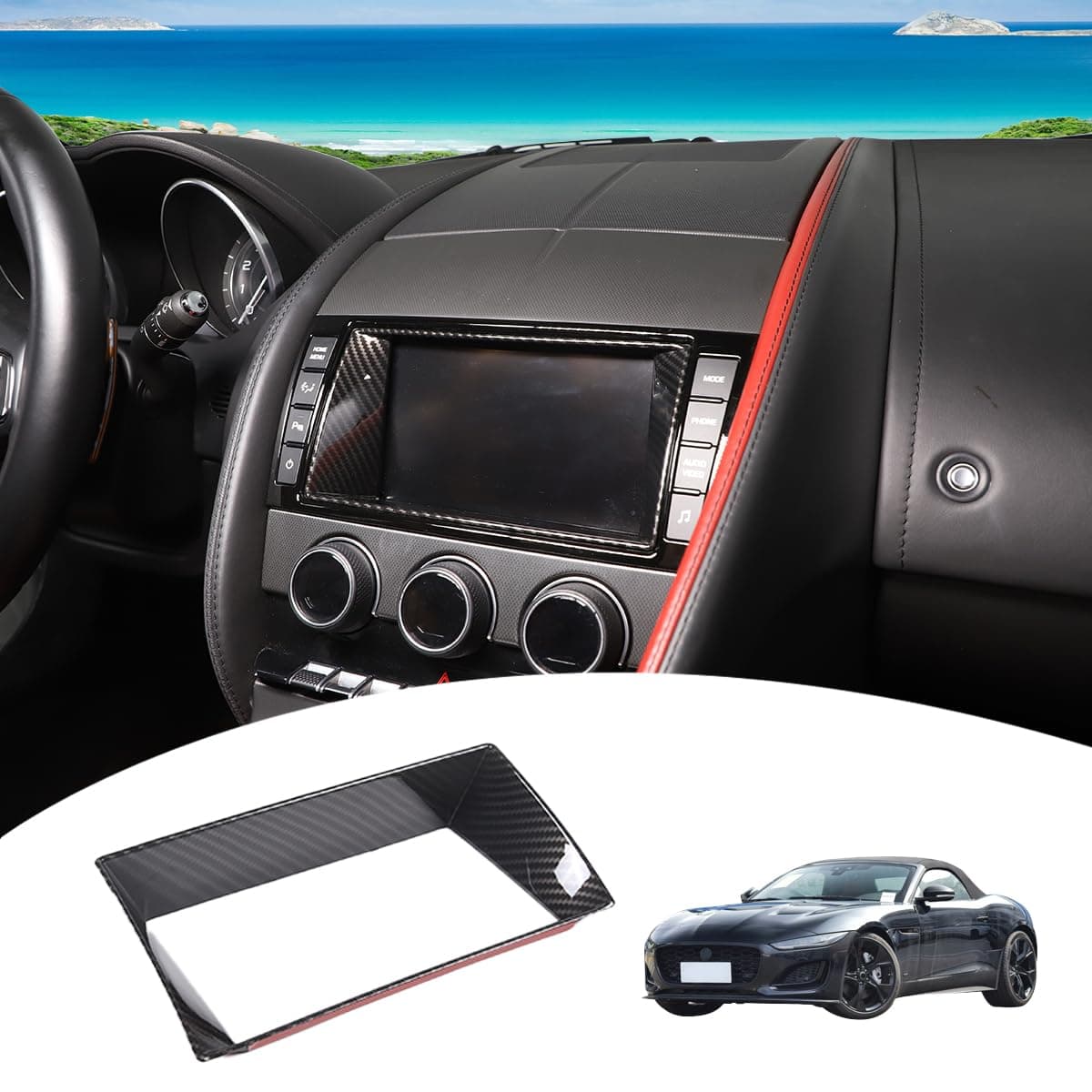 Car Dashboard GPS Navigation Panel Frame For Jaguar F-Type 2013-2024 Central Navigation Screen Panel Trim，Multimedia Control Screen Frame Decoration Cover (Navigation Screen Inner Frame, Carbon Fiber)