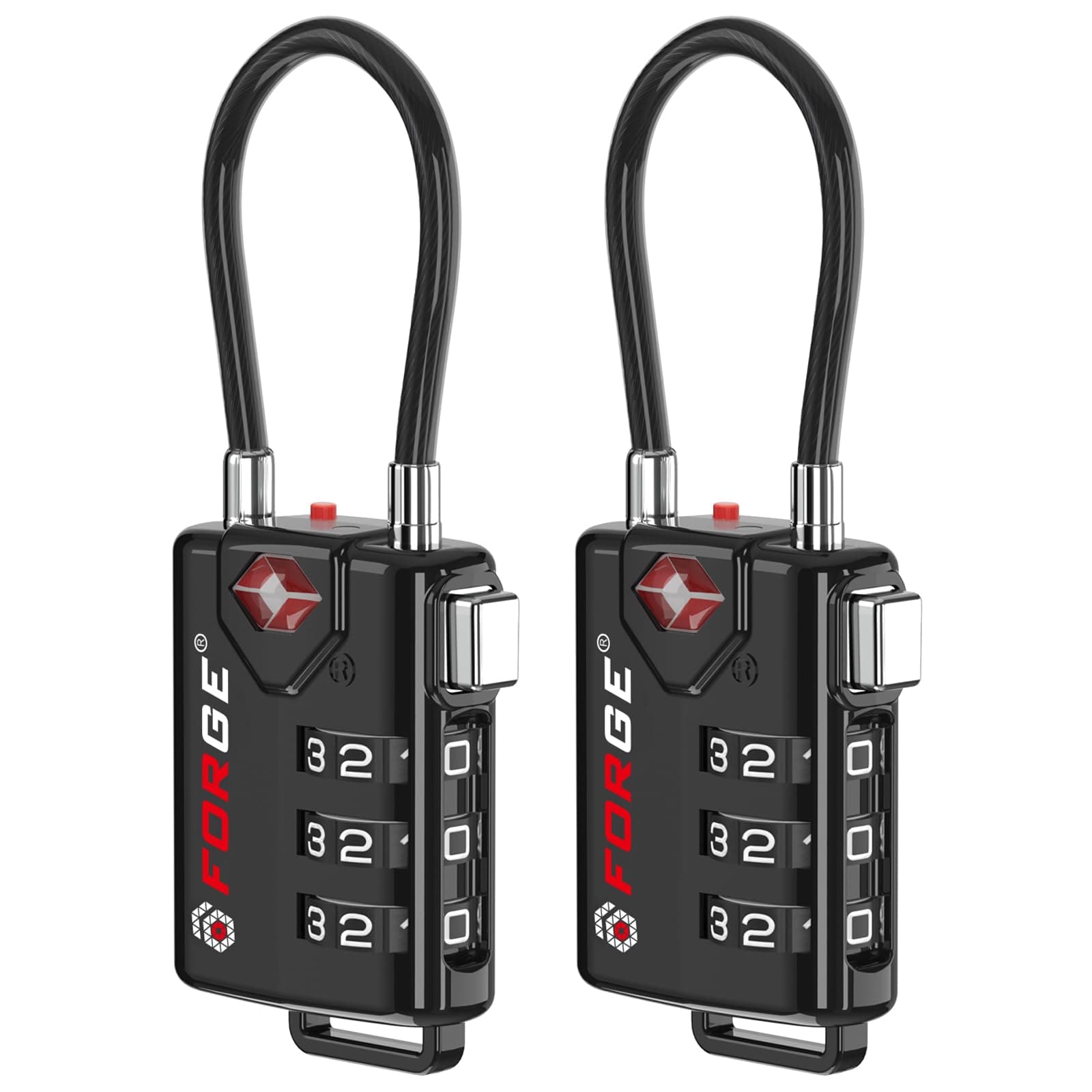 TSA Approved Cable Luggage Locks, Re-settable Combination with Alloy Body, Black 2 Locks.
