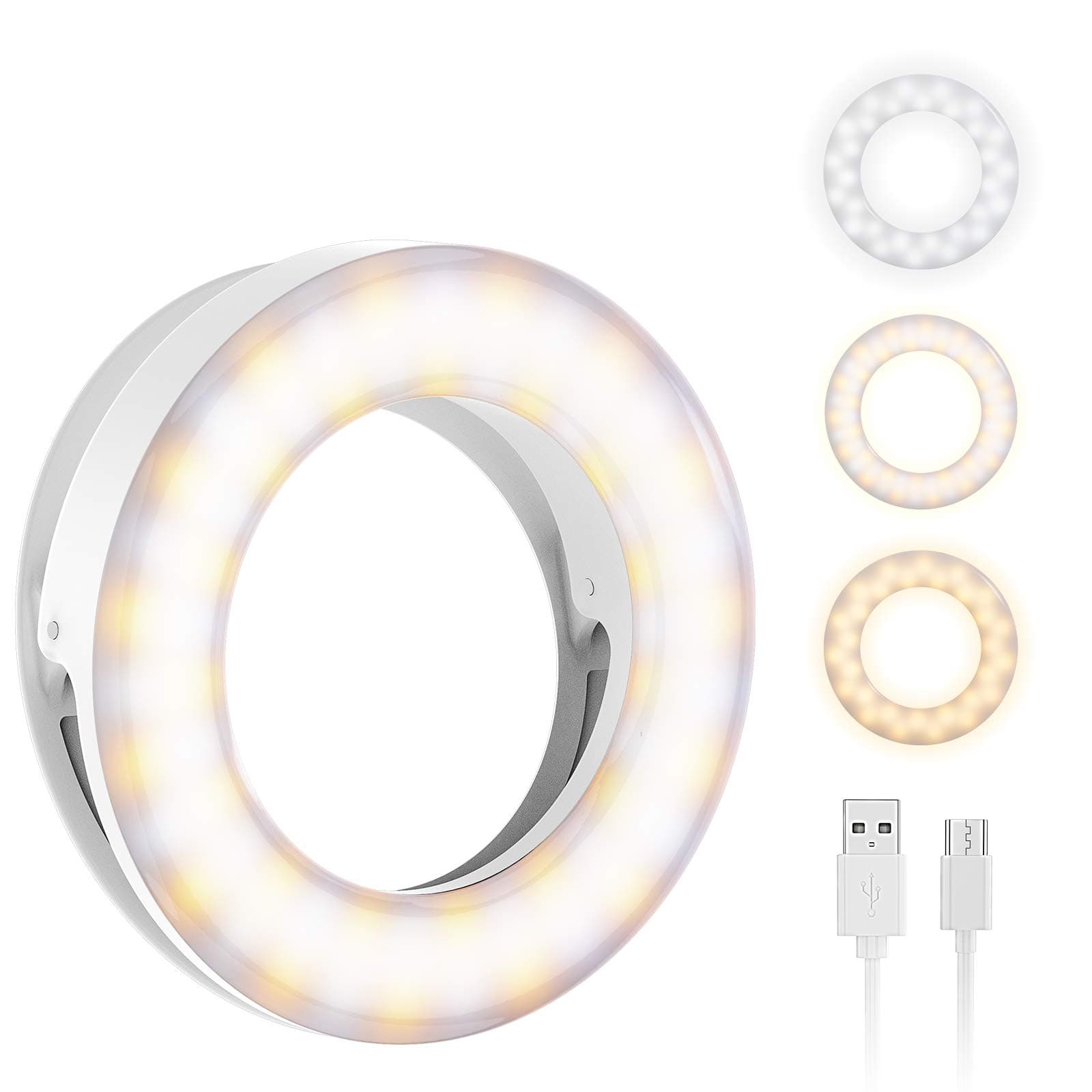Meifigno Upgraded Selfie Ring Light [3 Light Modes] [Rechargeable], Adjustable Brightness Clip on Laptop/iPhone/iPad, LED Circle Light for Video Conferencing/Zoom Meeting/YouTube Live Stream Makeup