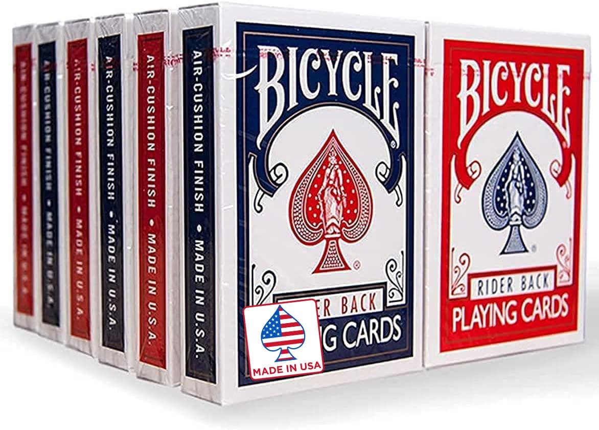 Bicycle Rider Back Standard Index Playing Cards, 12 Pack Bulk Set, Classic Poker Size Decks of Cards for Poker, Blackjack, Rummy, and Family Card Games, Red & Blue Backs