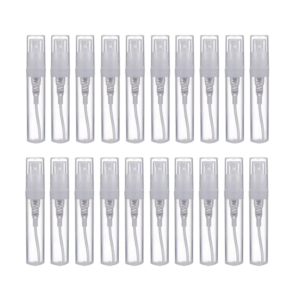 20 Pcs 2ml Plastic Perfume Tubes Portable Refillable Spray Bottle Mini Travel Atomizer Bottle Clear Perfume Sample Vials Makeup Sparys Containers
