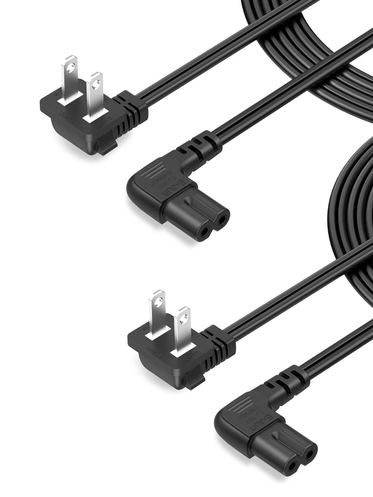 CableCreation 2-Pack 10 Feet Angled 2-Slot Non-Polarized Angle Power Cord (IEC320 C7 to Nema 1-15P) 3M/Black