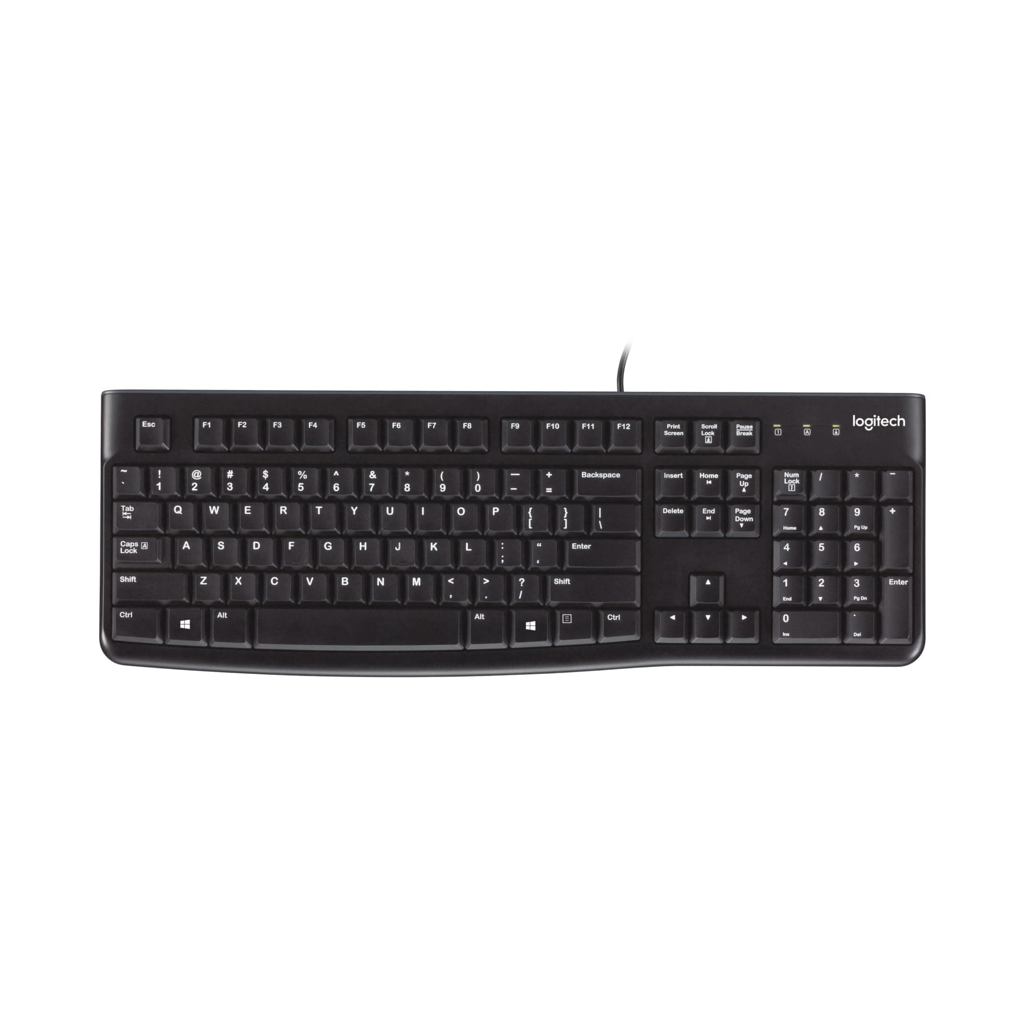 K120 Wired Keyboard for Windows, USB Plug-and-Play, Full-Size, Spill-Resistant, Curved Space Bar, Compatible with PC, Laptop - Black