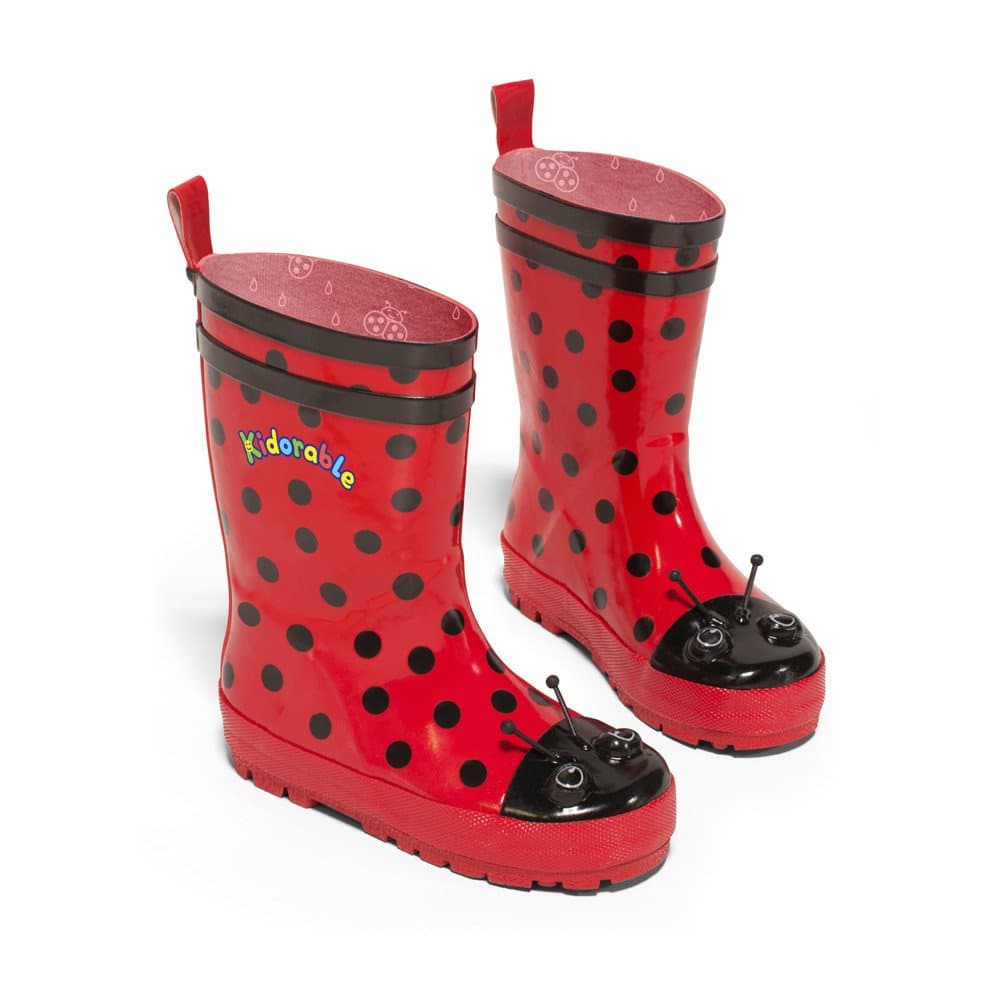 KidorableRed Ladybug Natural Rubber Rain Boots With A Pull On Heel Tab